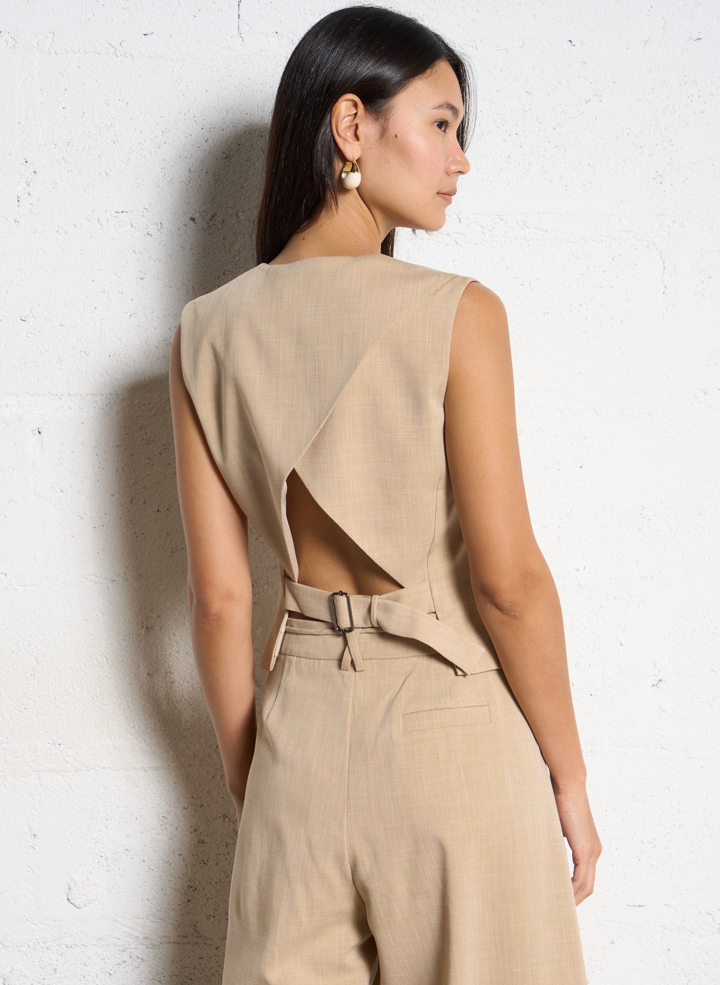 Veston tailleur uni à dos croisé SUNCOO Beige