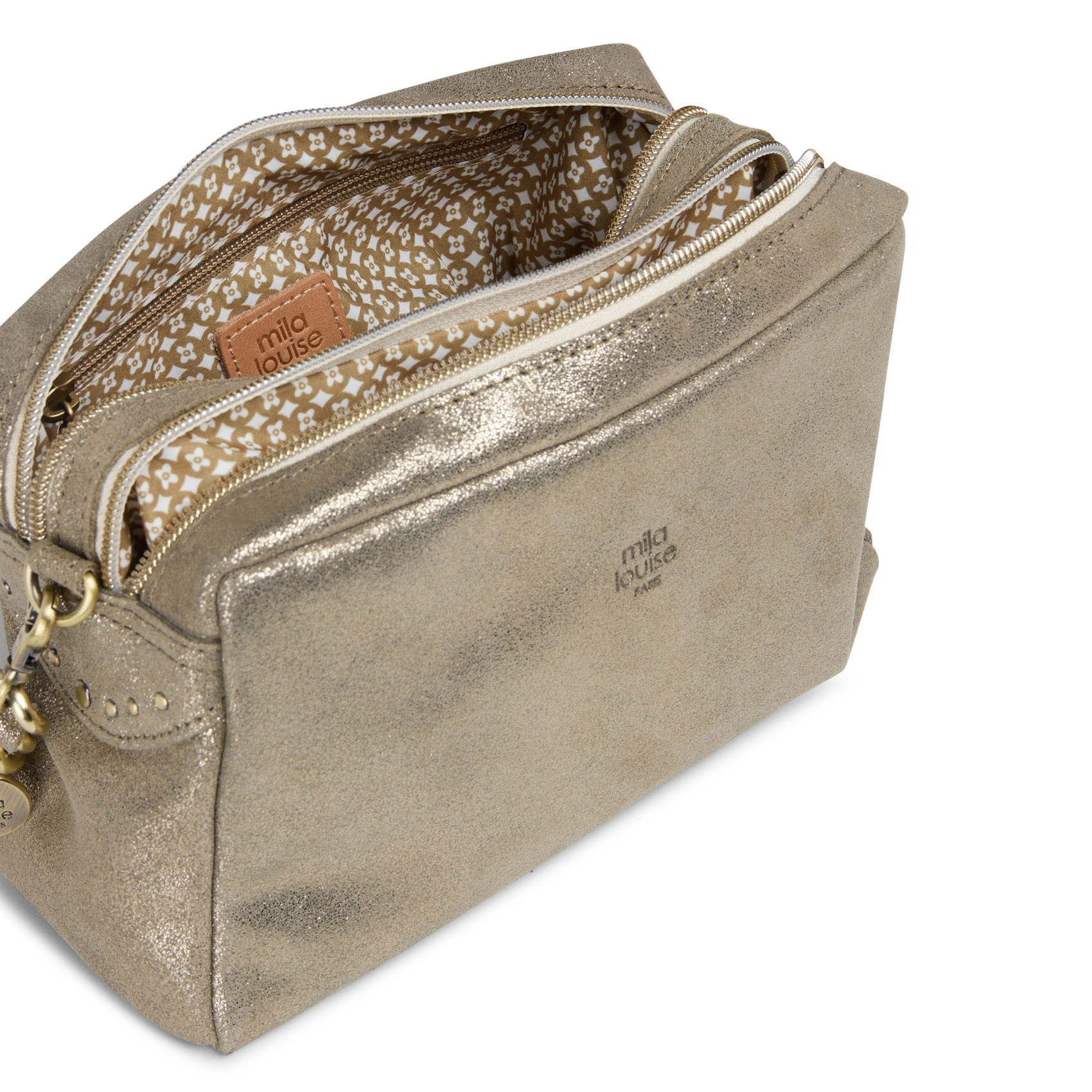 Glanzende, splitleren schoudertas MILA LOUISE Groen