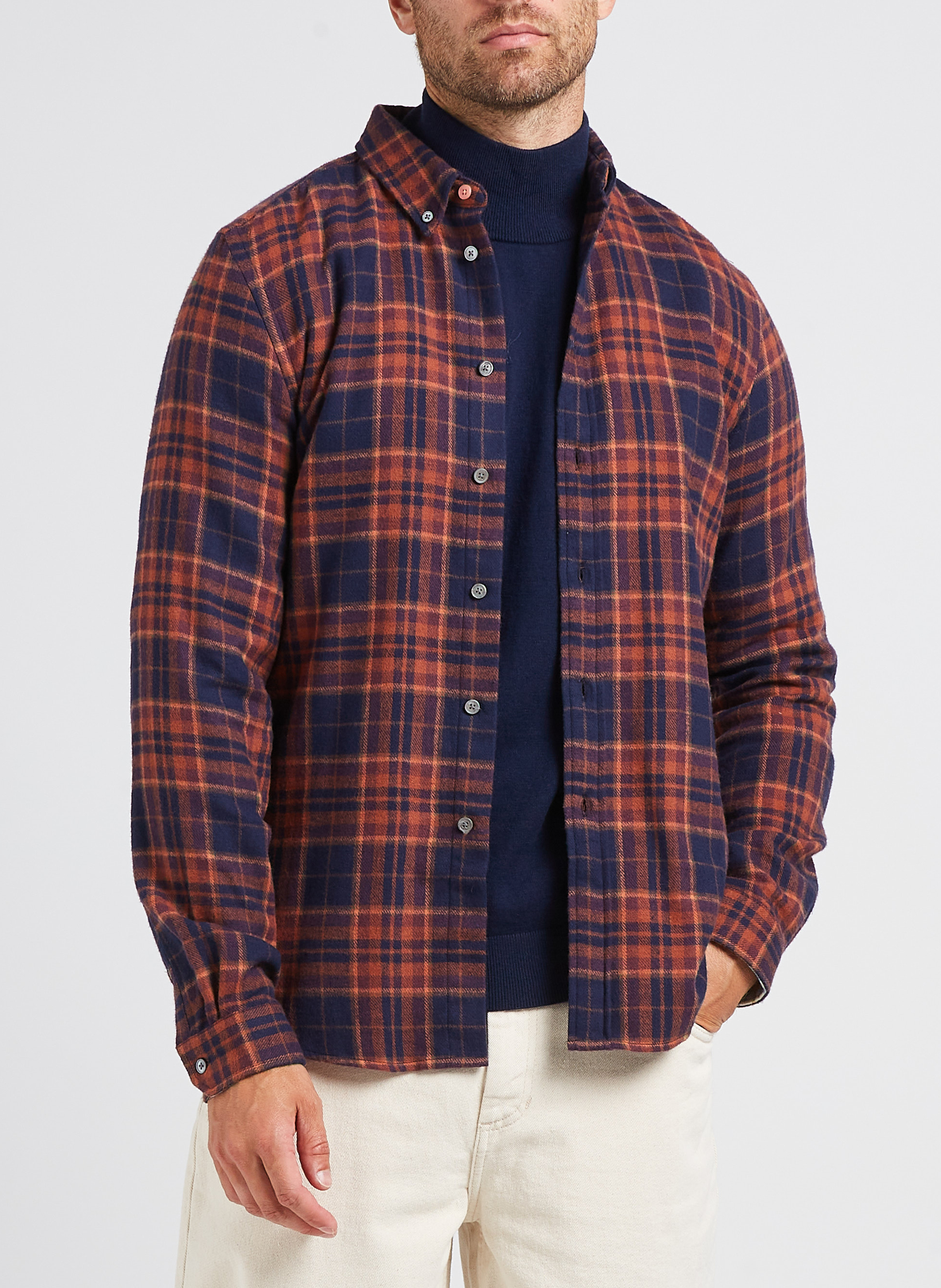 Chemise col classique à carreaux en coton  PAUL SMITH Bleu