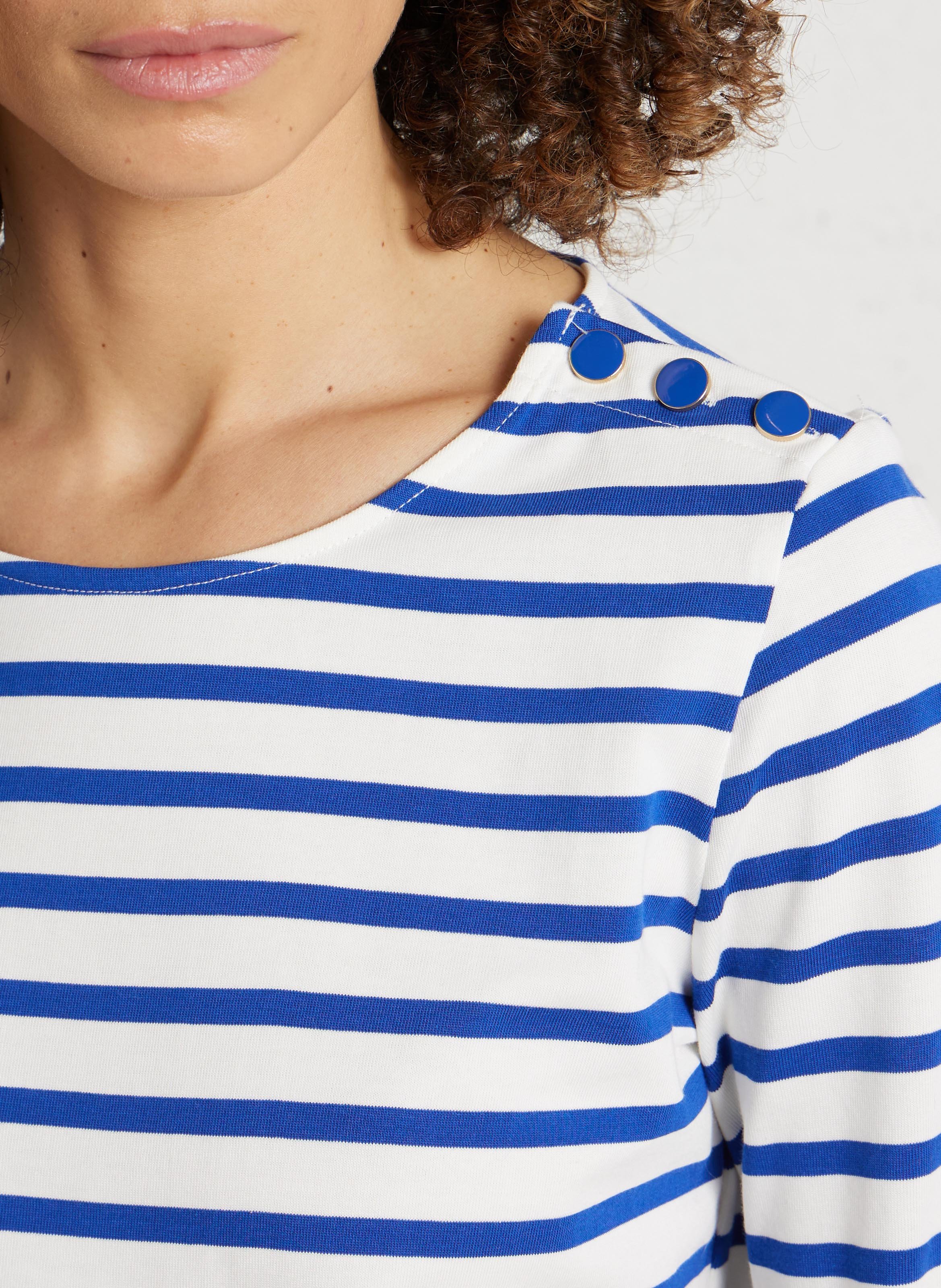 Tee-shirt droit rayé à détail boutonné DES PETITS HAUTS Bleu