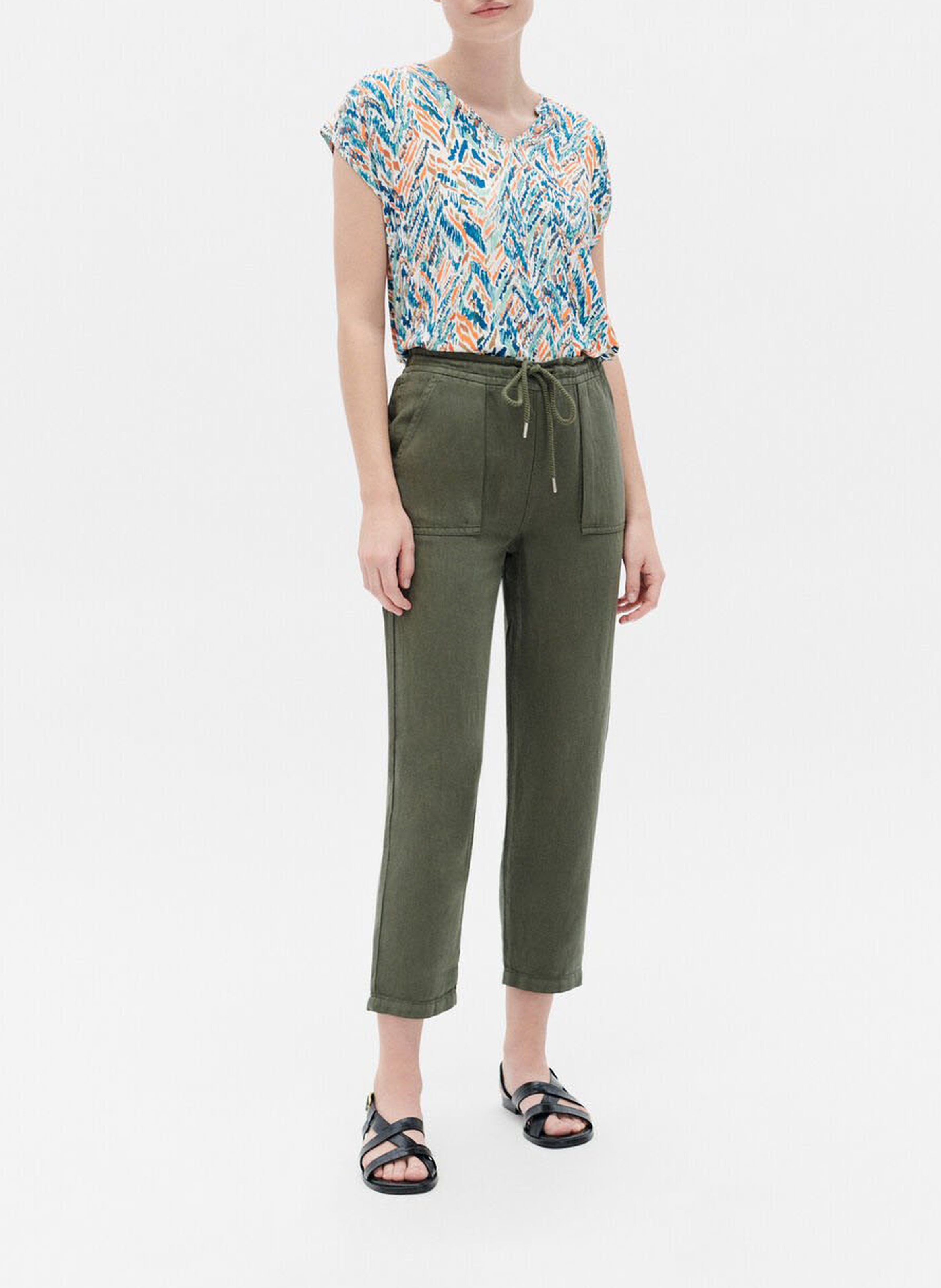Straight-leg linen-blend pants CAROLL Green