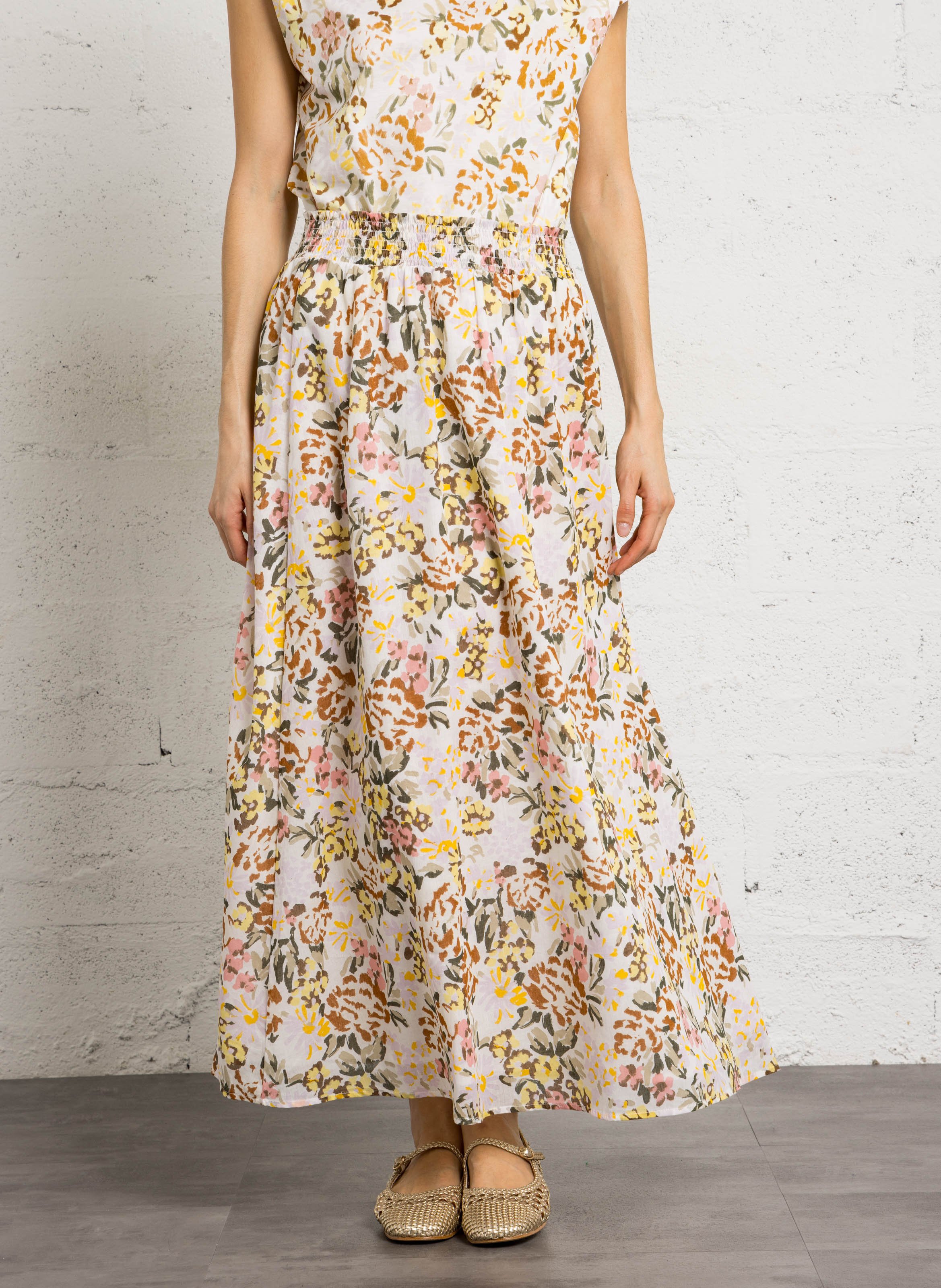 Langer Baumwollrock mit Print DES PETITS HAUTS Mehrfarbig