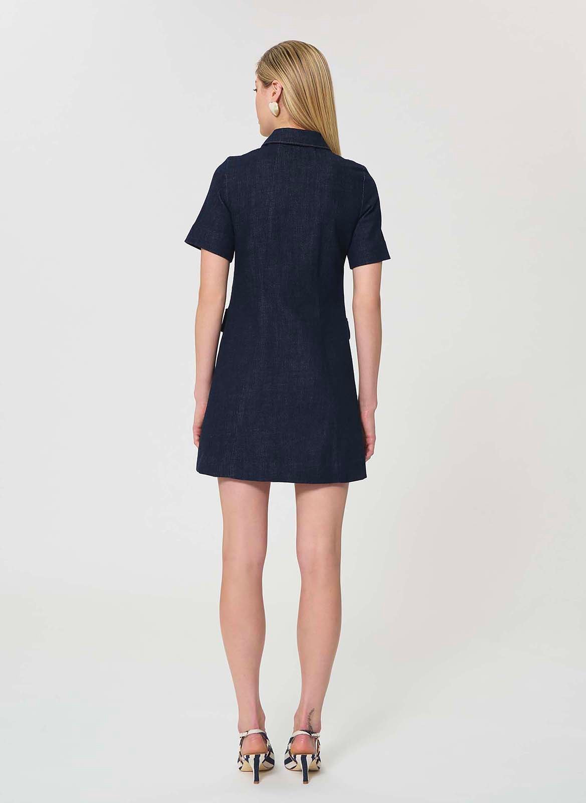 A-line dress with classic collar in raw denim TARA JARMON Blue
