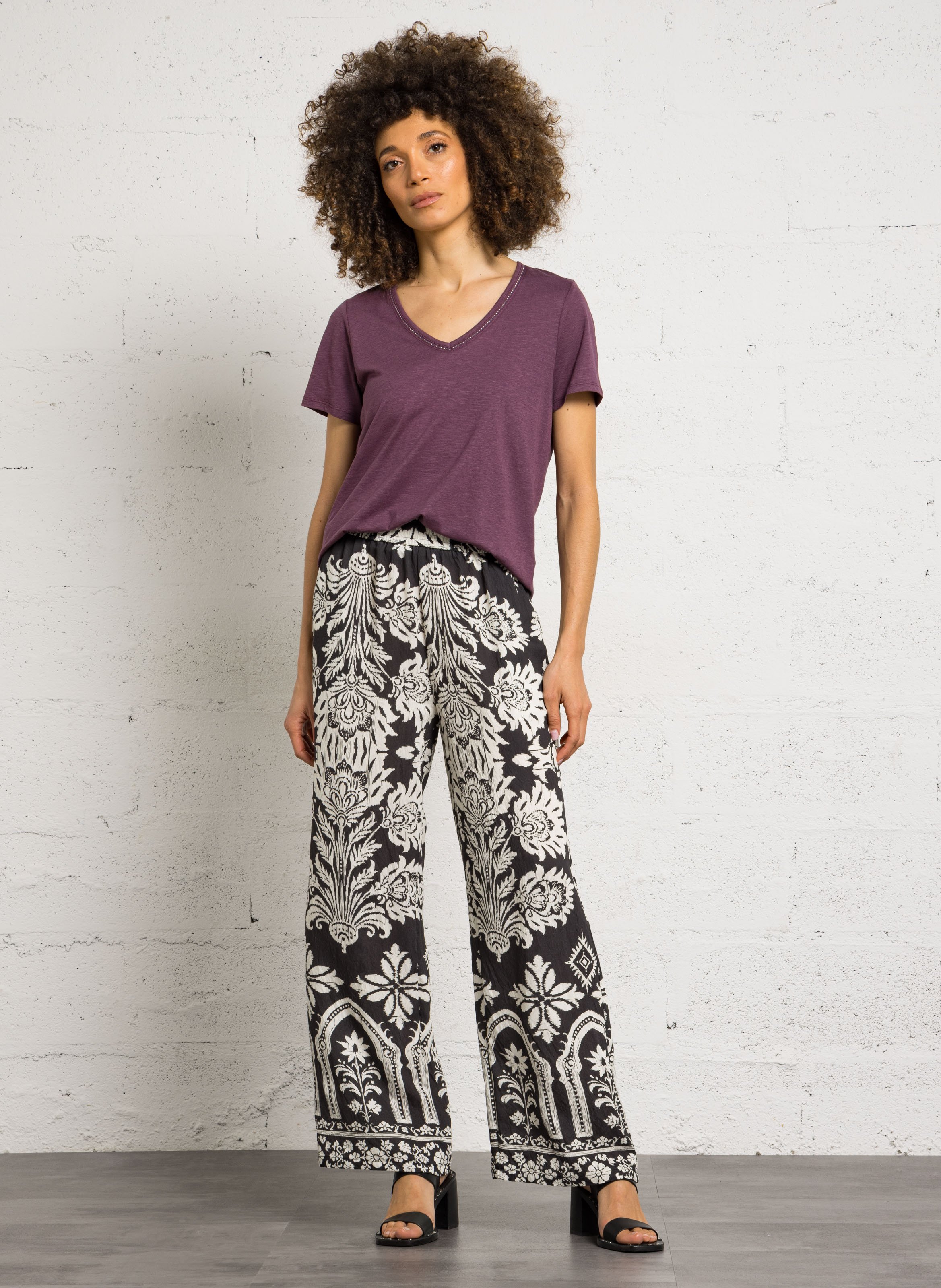 T-shirt oversize col V en coton mélangé SUD EXPRESS Violet