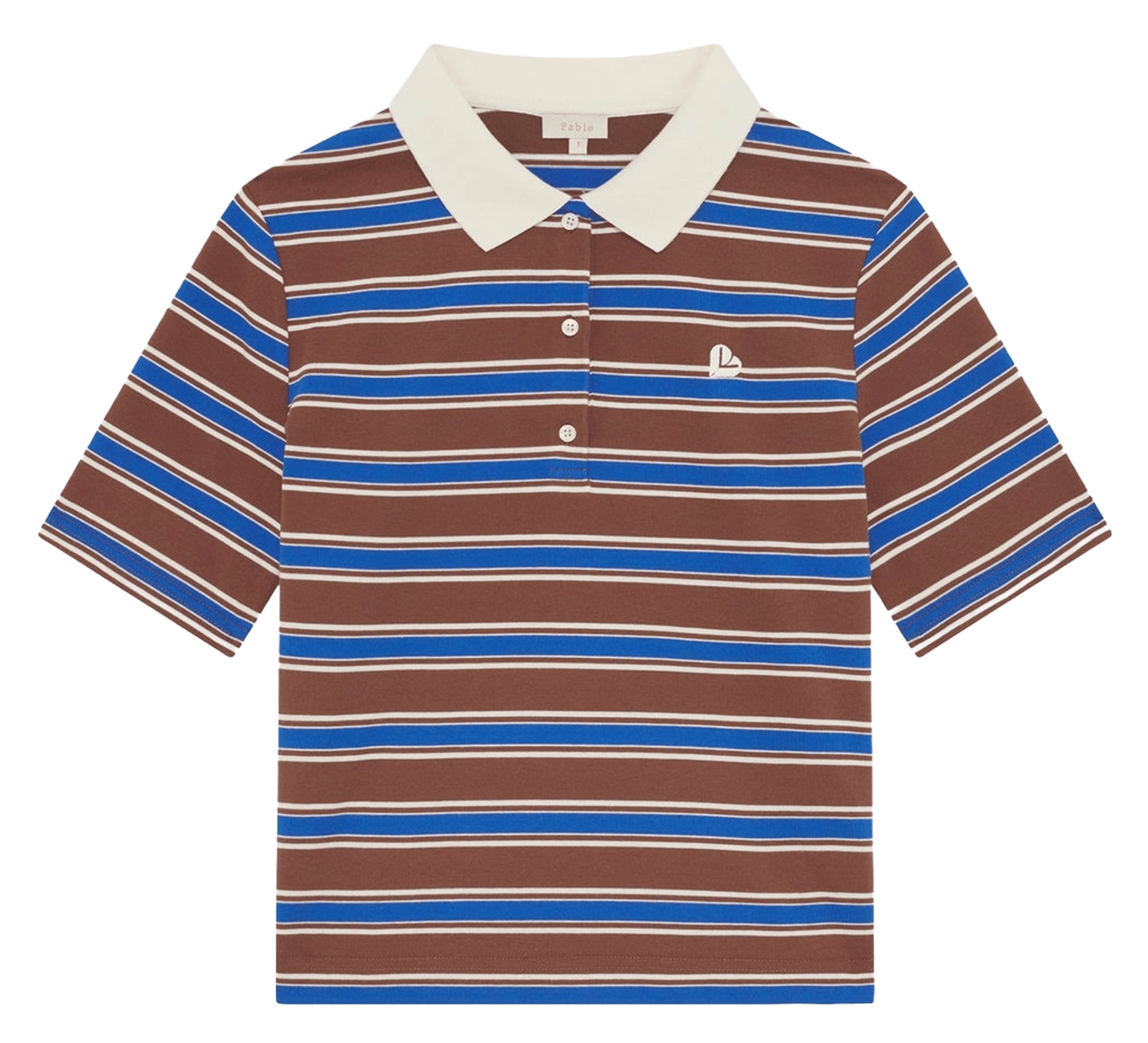 Rechte polo van gestreepte gemengde katoen Bruin