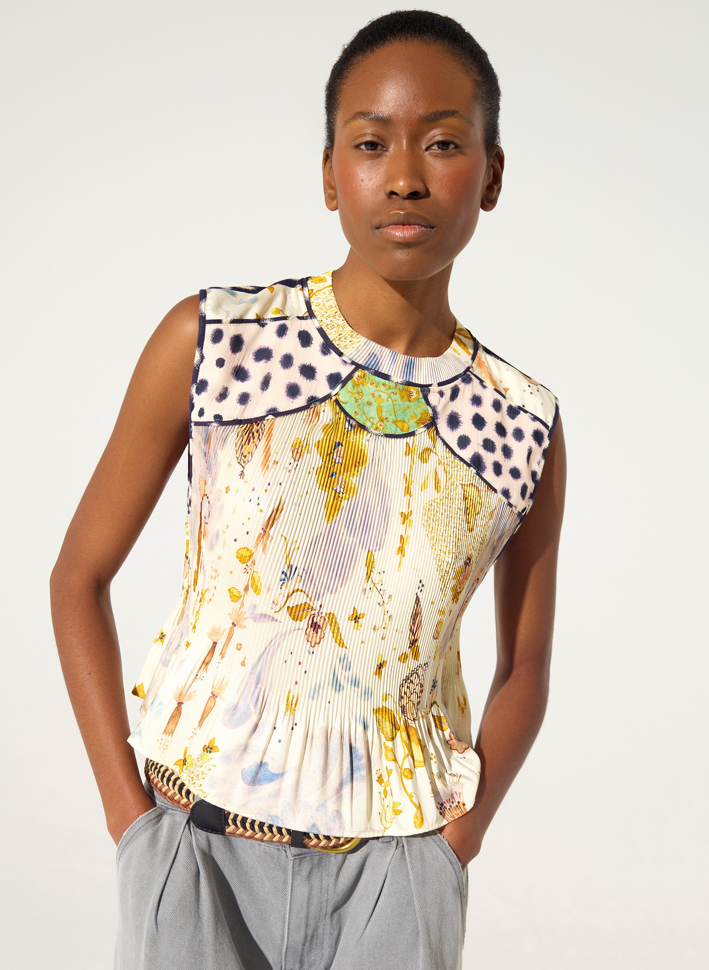 Top droit col rond imprimé COTELAC Blanc