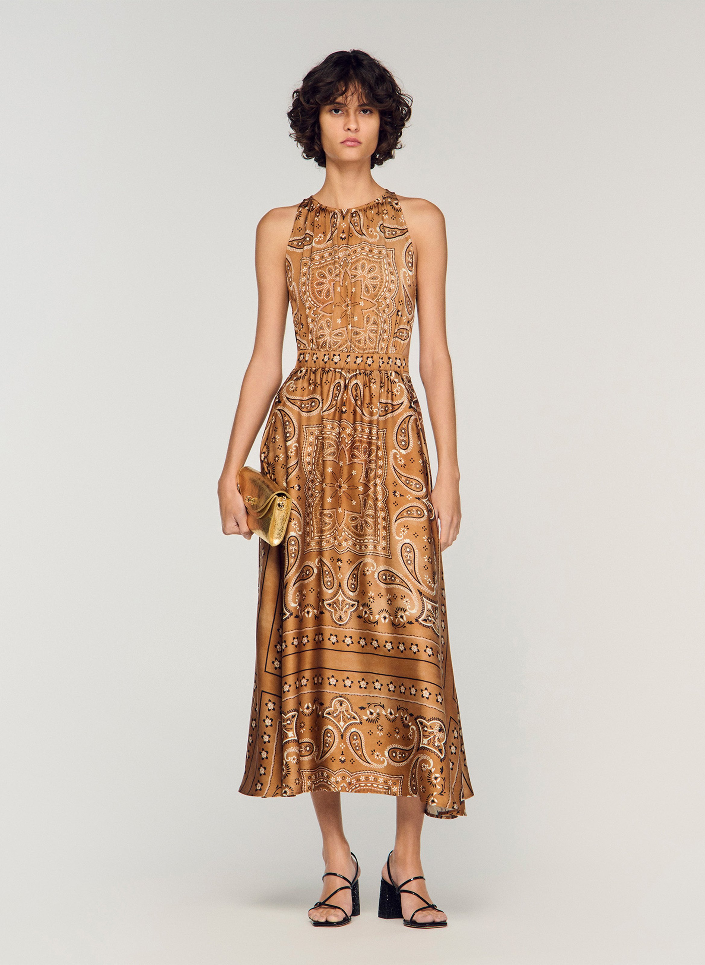 Robe midi col rond imprimée SANDRO Bruin