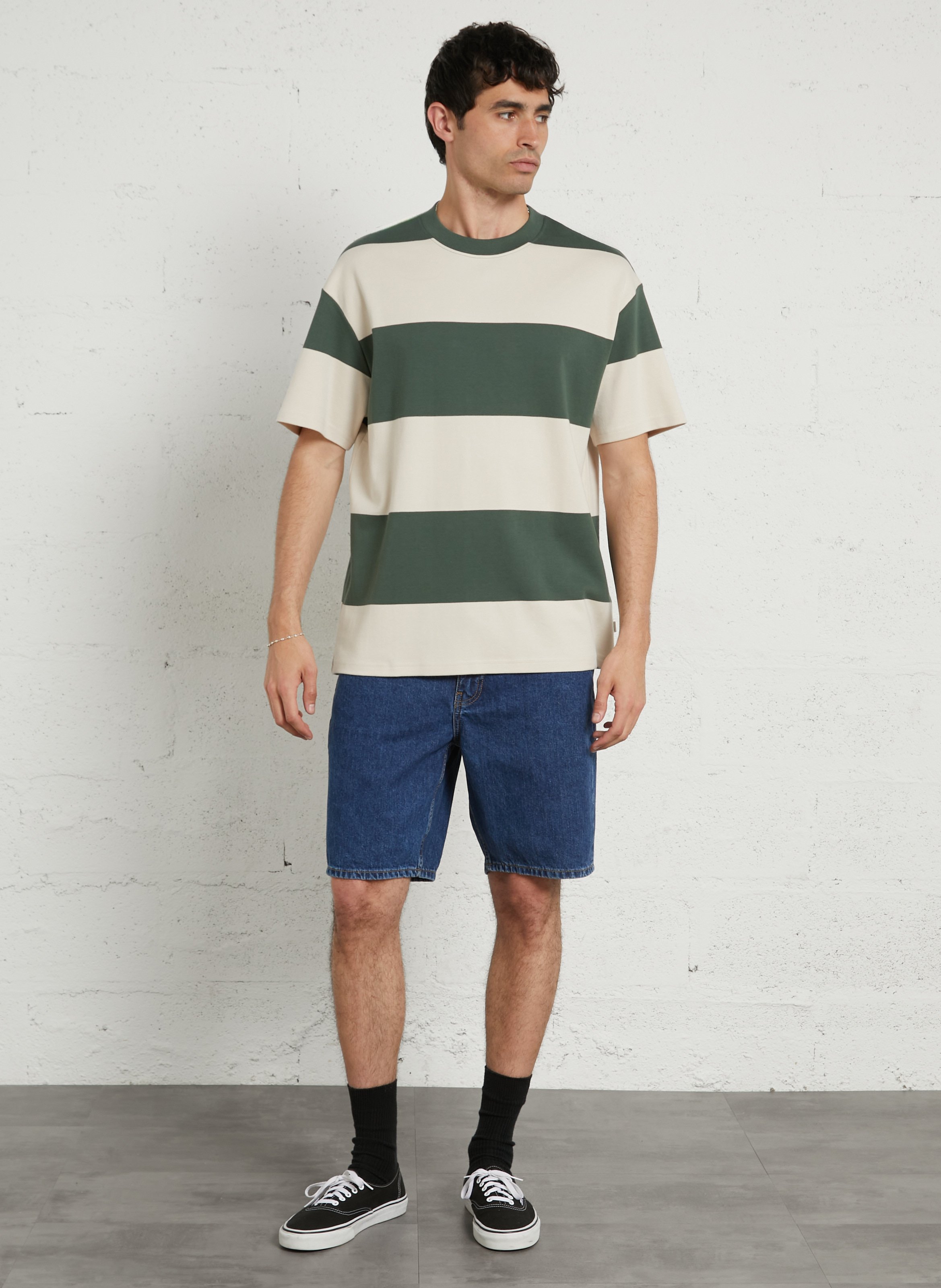 Tee-shirt manches courtes rayé en coton SOLID Vert