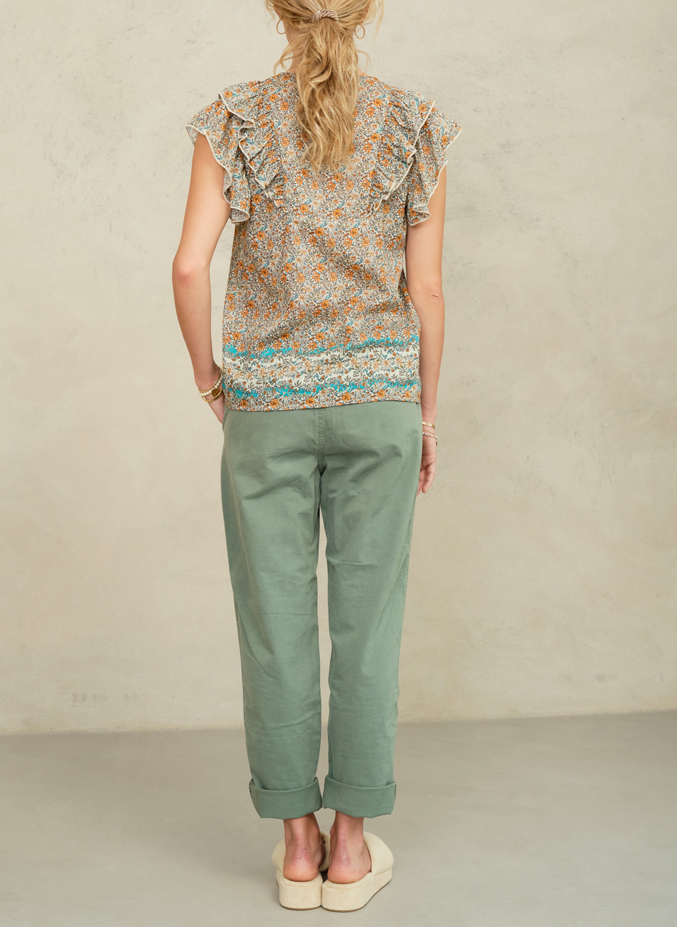 Top droit col V en coton imprimé M.A.B.E Multicolore