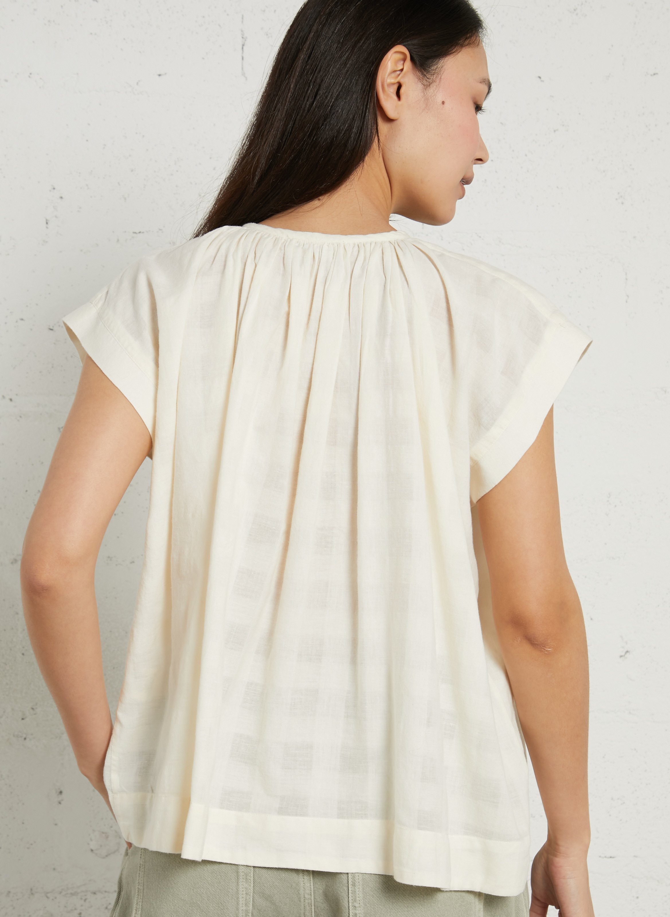 Blouse ample sans manches à carreaux BELLEPIECE Beige