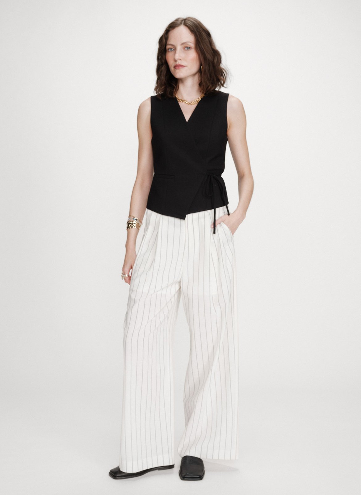 Gilet croisé sans manches uni GRACE ET MILA Noir