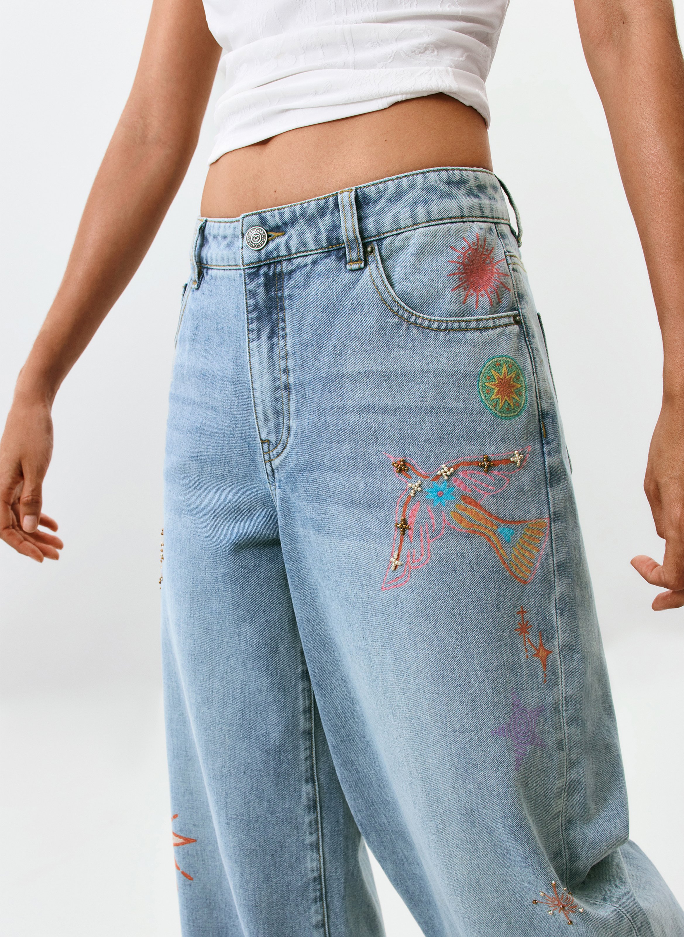 Jean large en coton mélangé brodé DESIGUAL Bleu