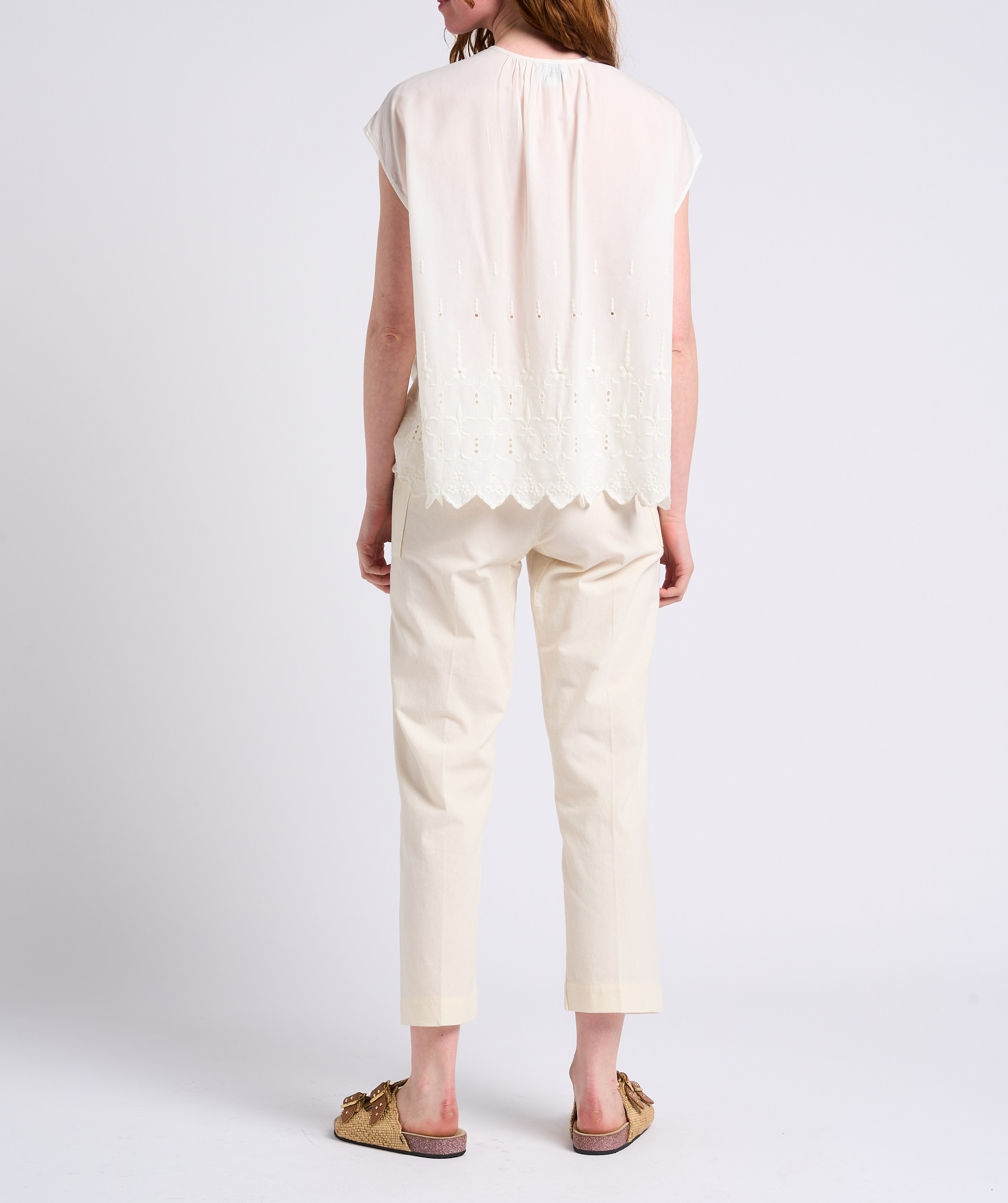 Rechte, katoenen broek met hoge taille SWILDENS Wit