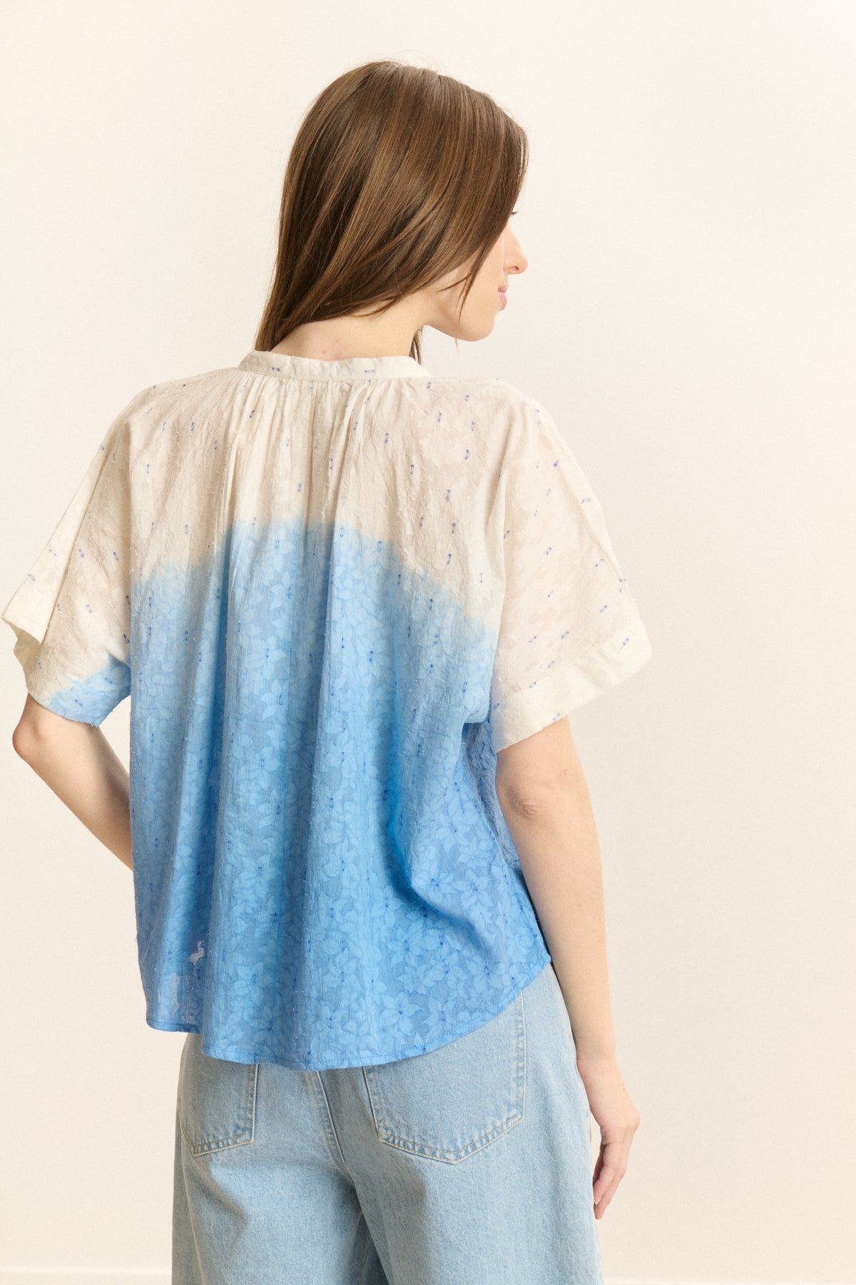Short-sleeved tunic collar blouse GARANCE PARIS Blue