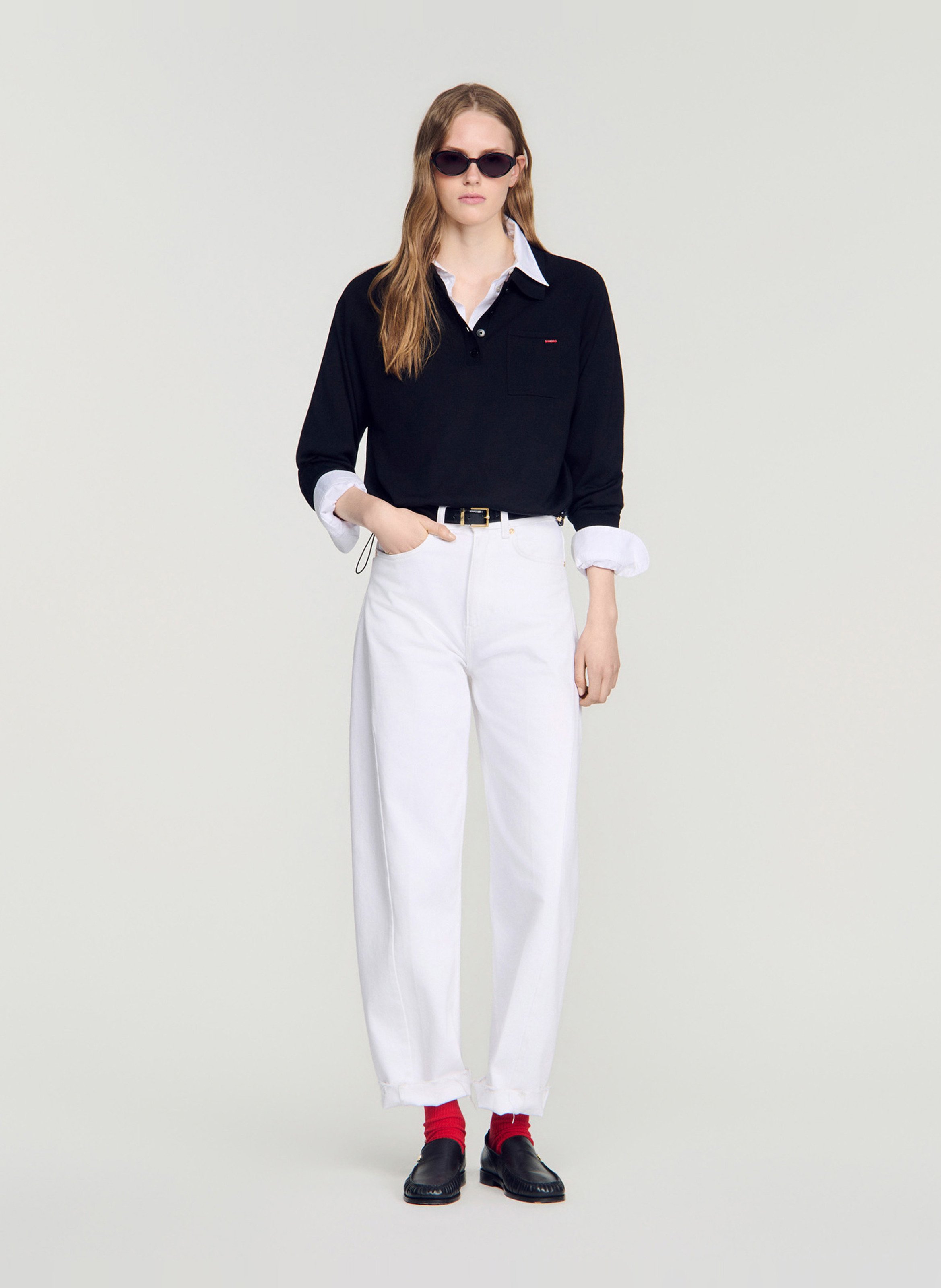 Pull oversize col classique en laine mélangée SANDRO Noir
