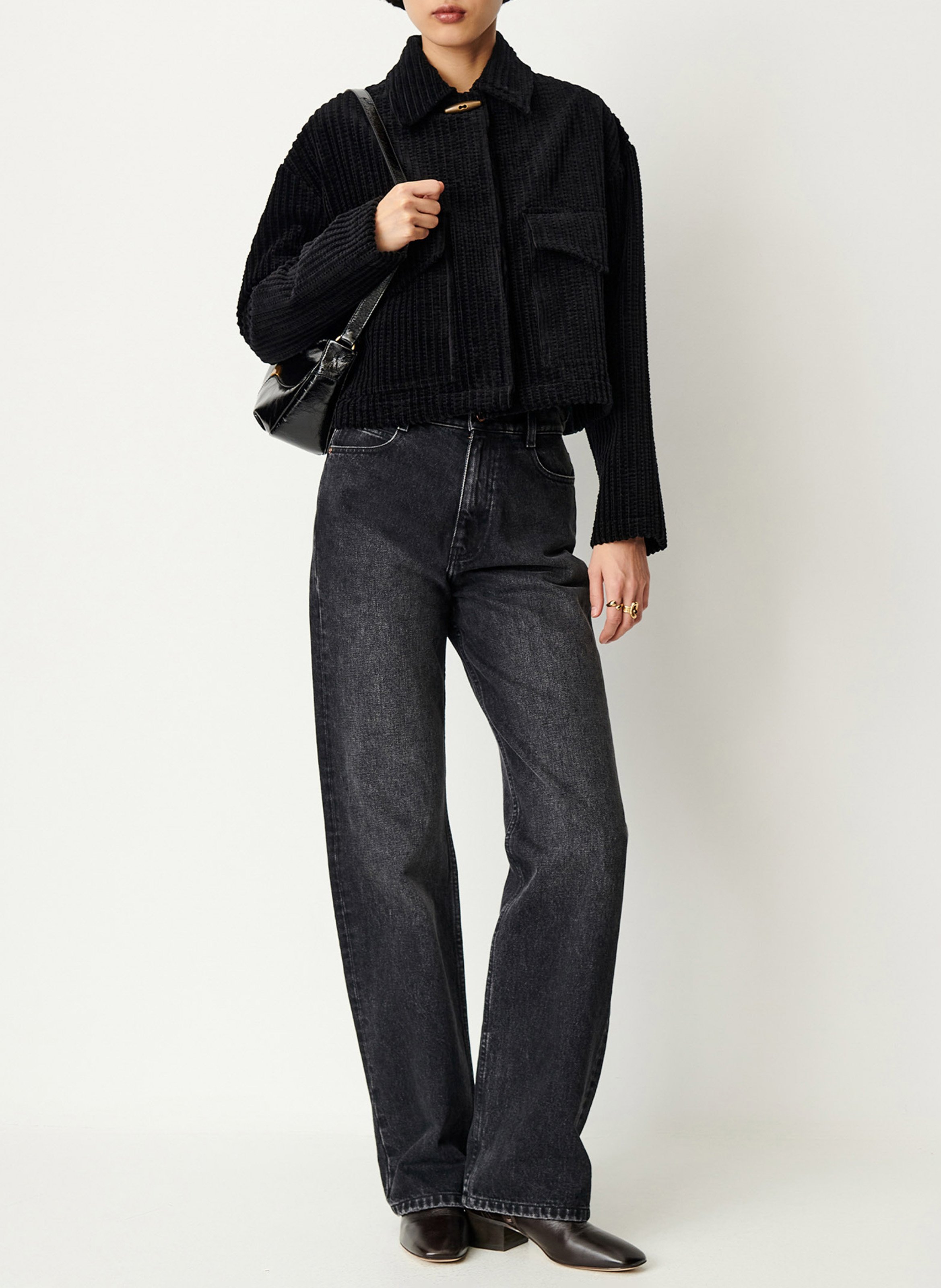 Veste courte en coton mélangé côtelé SESSUN Noir