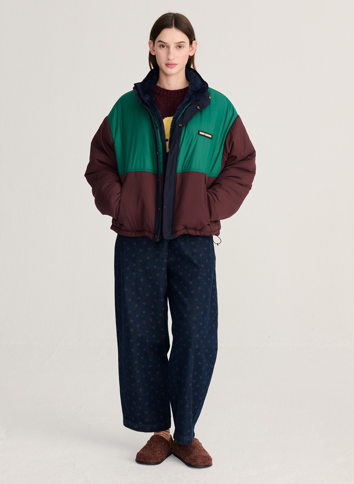 Omkeerbare color block jas met opstaande kraag BOBO CHOSES Bruin