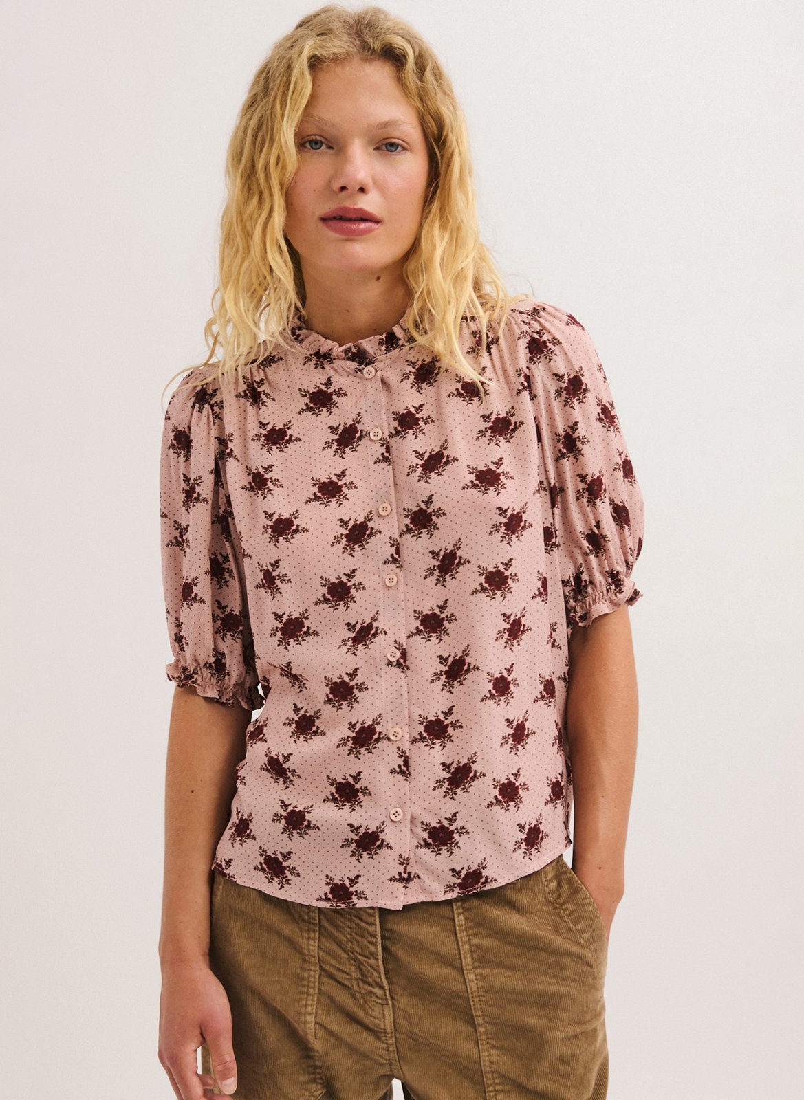 Straight shirt with high collar PABLO Pink