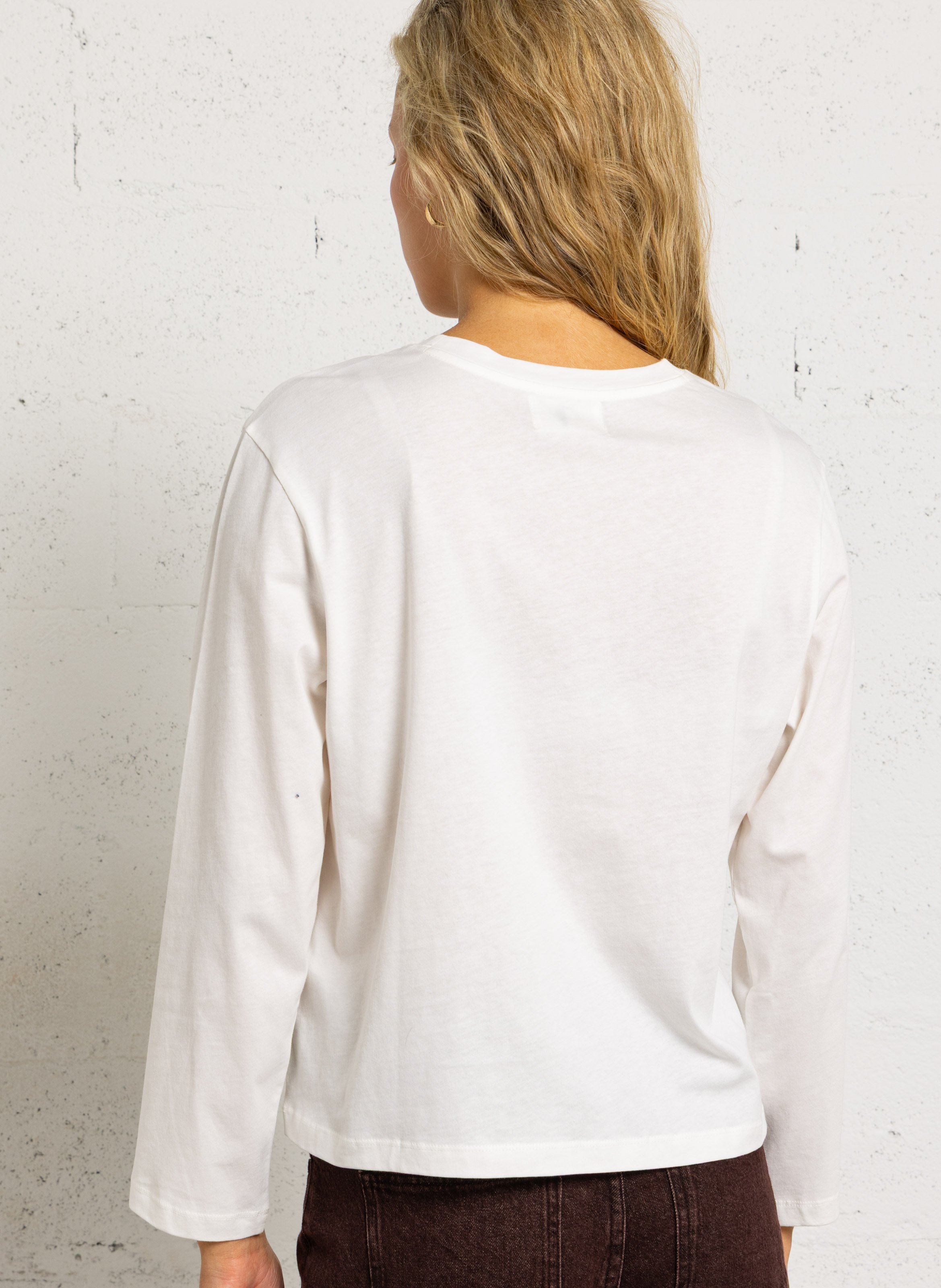 Tee-shirt droit col rond en coton imprimé DES PETITS HAUTS Beige