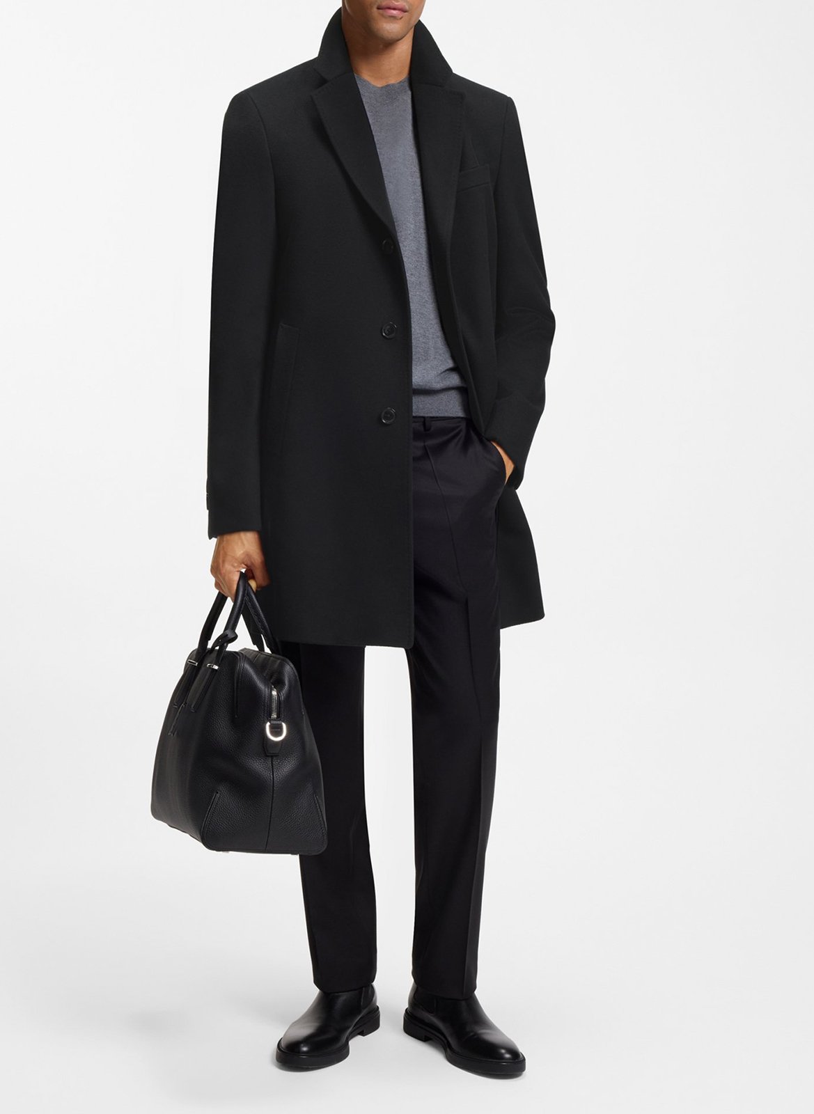 Straight coat with tailored collar in blended recycled wool BOSS Black
