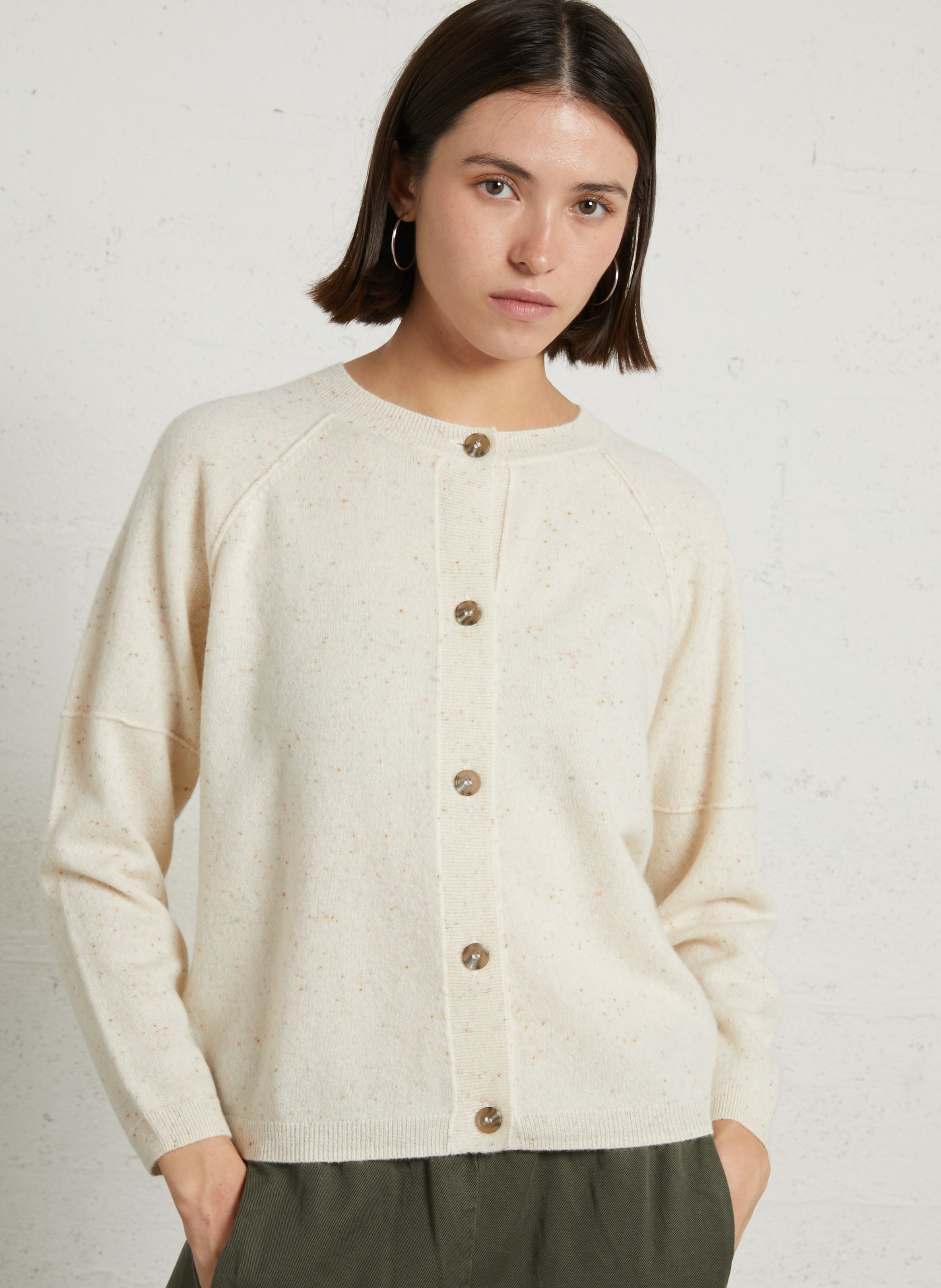 Loose round neck speckled cashmere vest MAISON 123 Beige