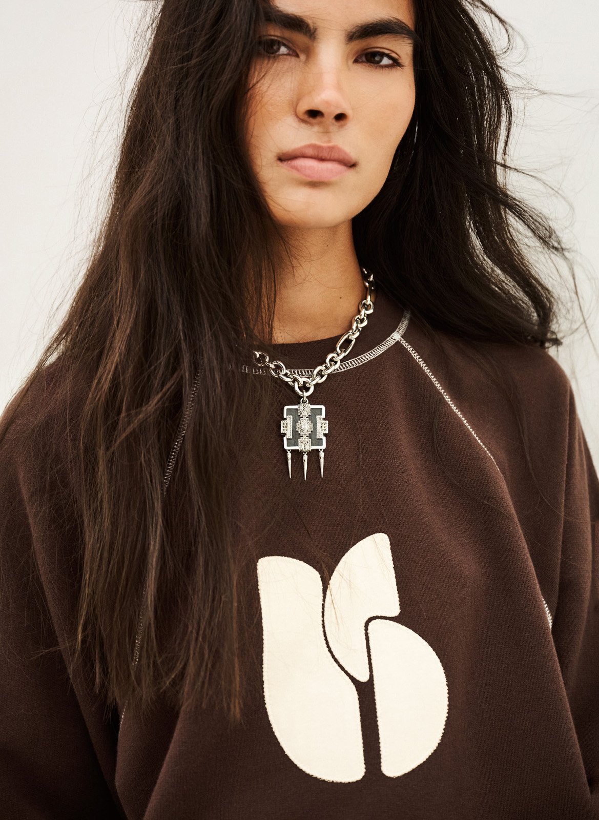 Großer Pullover mit bedrucktem Logo aus Baumwollmischung BA&SH Braun