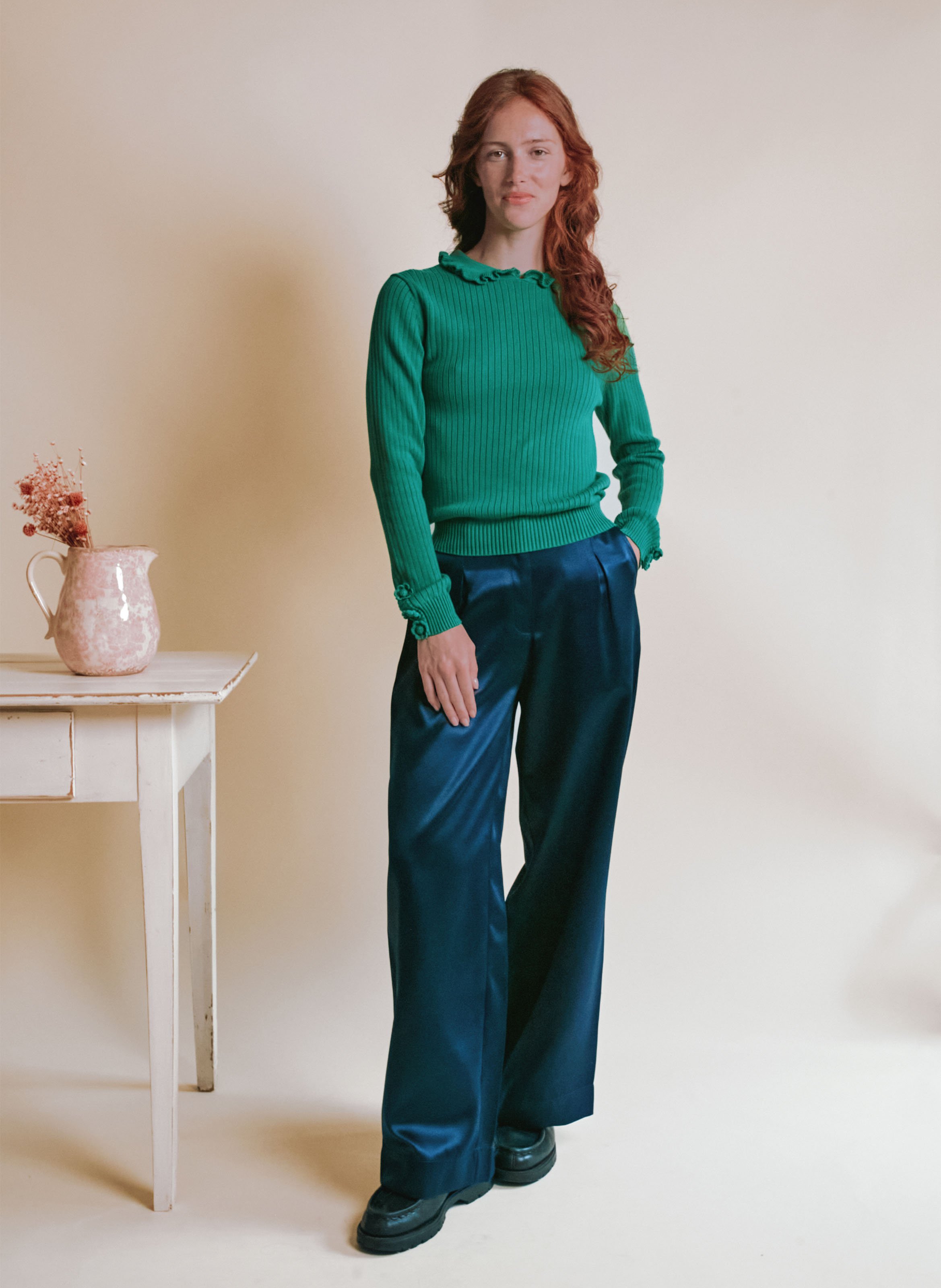Cotton sweater with classic collar EMILE ET IDA Green