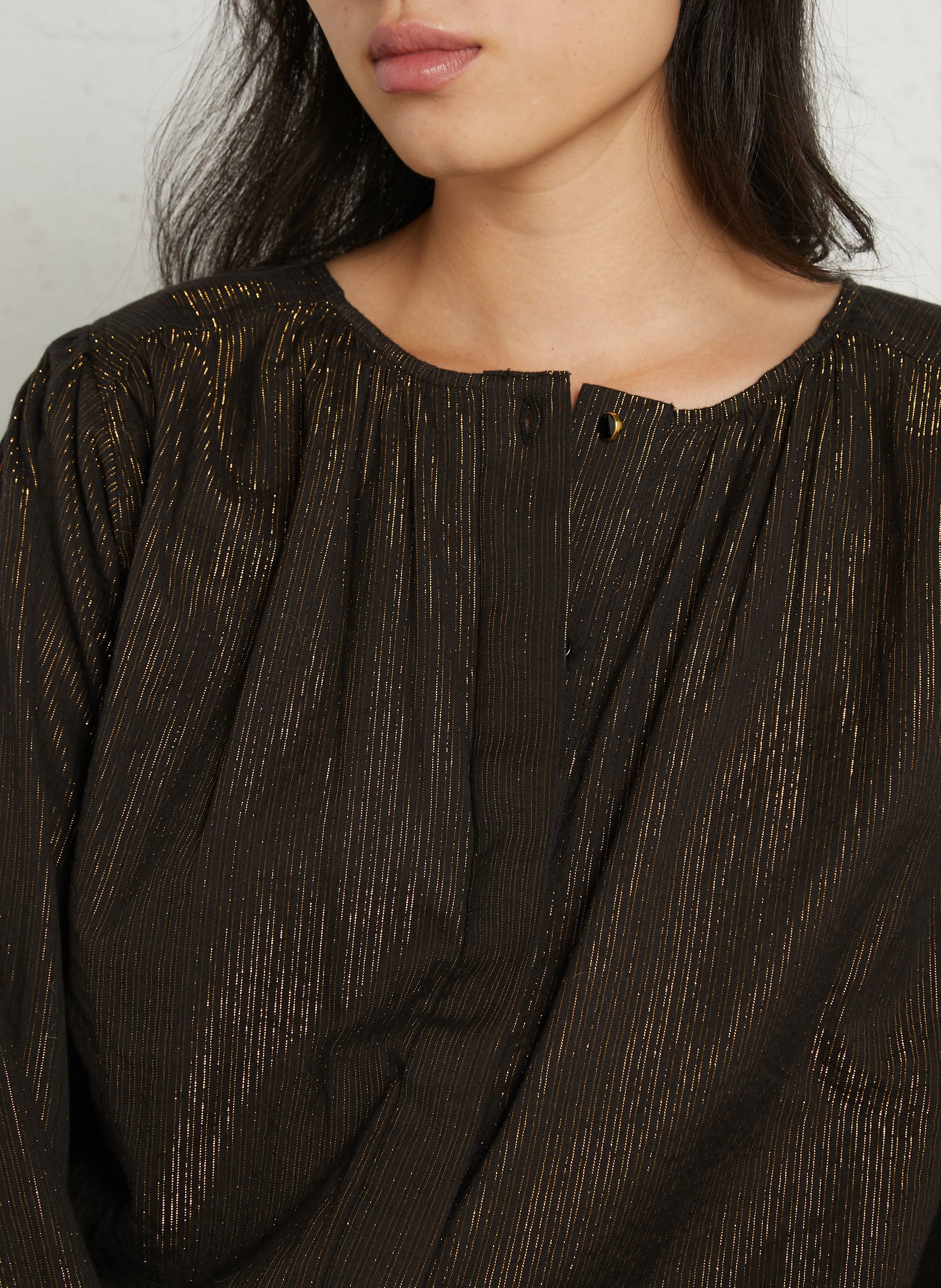 Striped iridescent cotton blend blouse LEON & HARPER Black