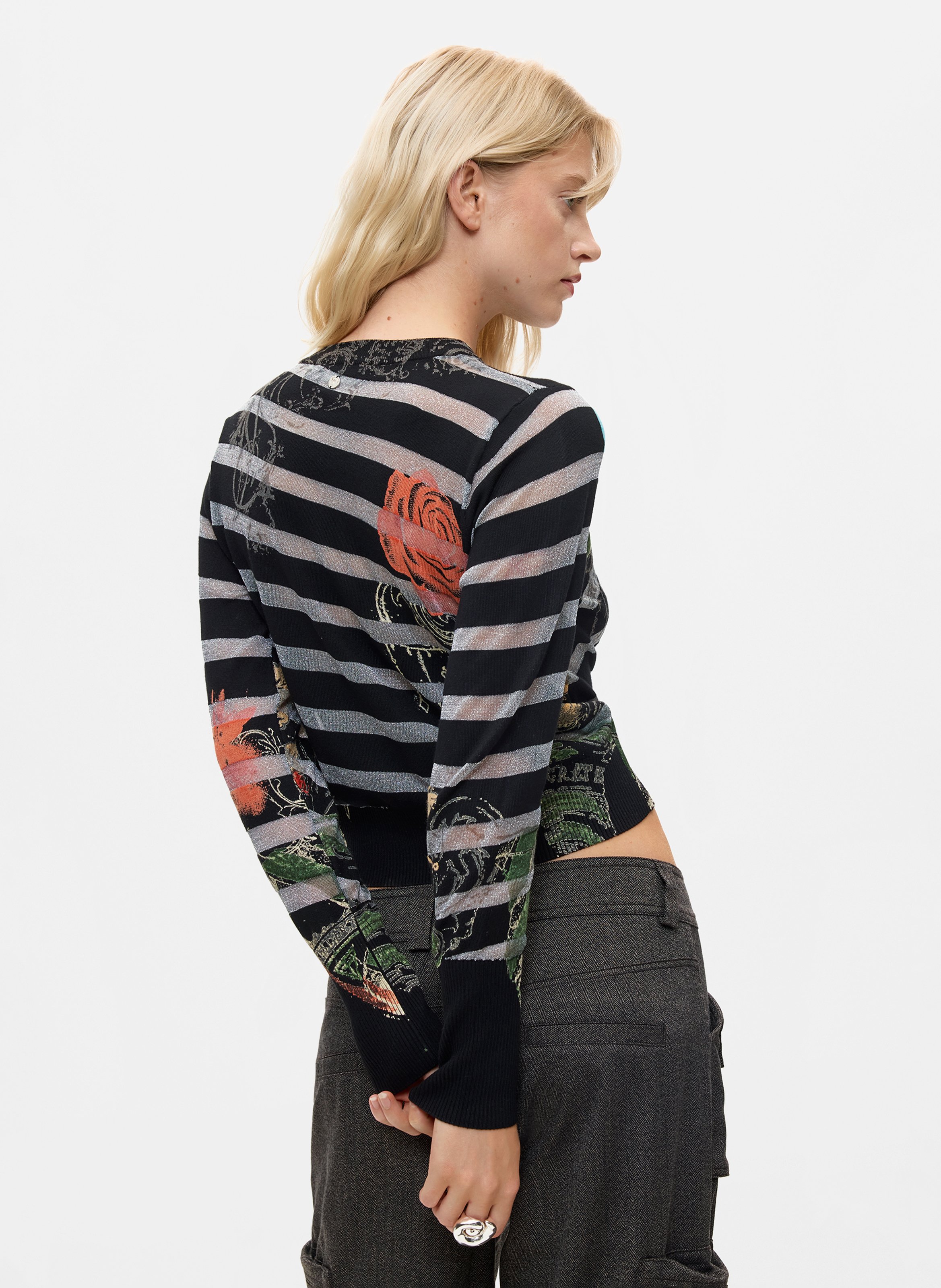 Pull droit col rond imprimé DESIGUAL Noir