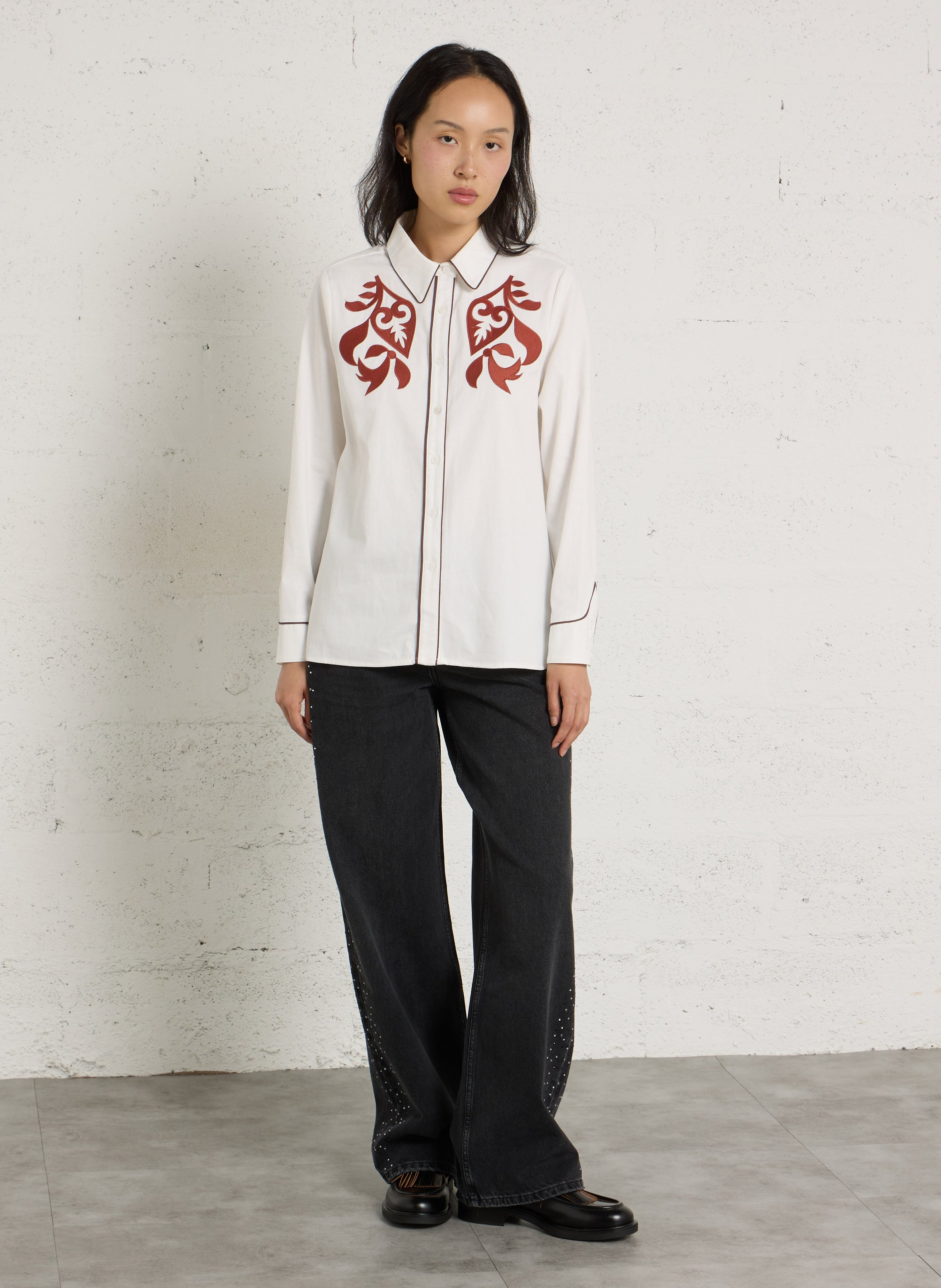 Straight shirt with cotton embroideries LA PETITE ETOILE Beige