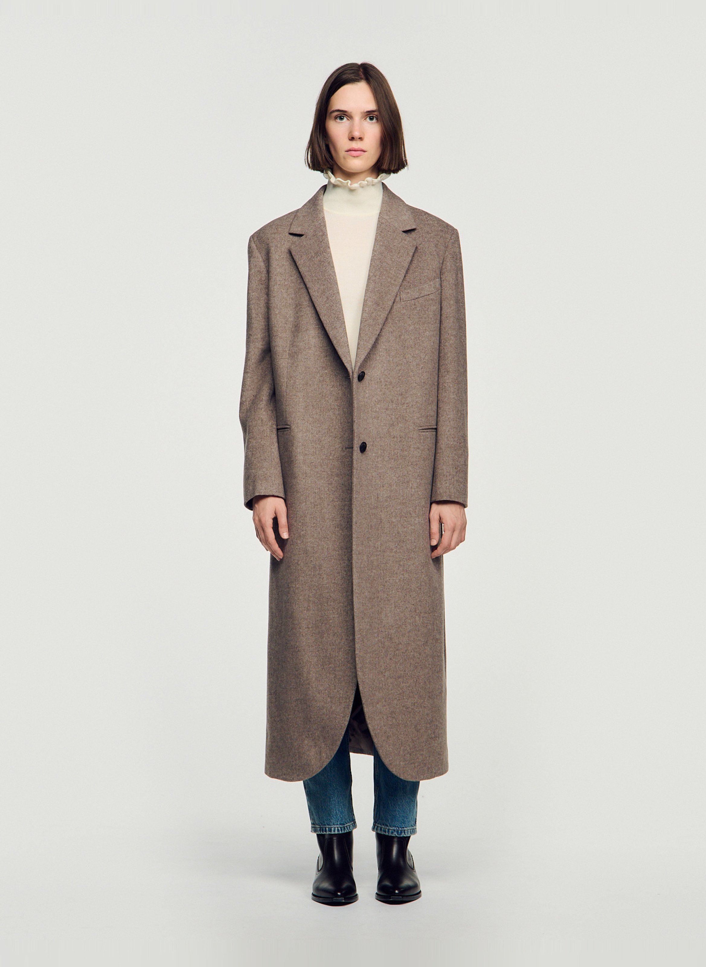 Wollmix-Mantel mit Reverskragen SANDRO Beige