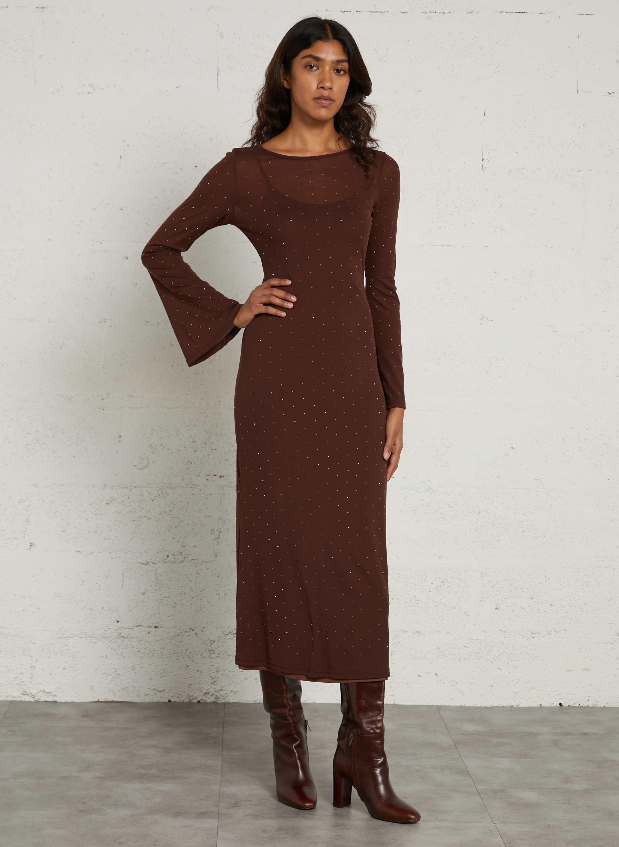 Langes Paillettenkleid NEVER FULLY DRESSED Braun