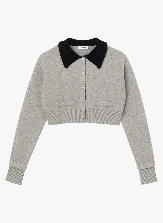 Sandro cropped cardigan with shirt collar hotsell
