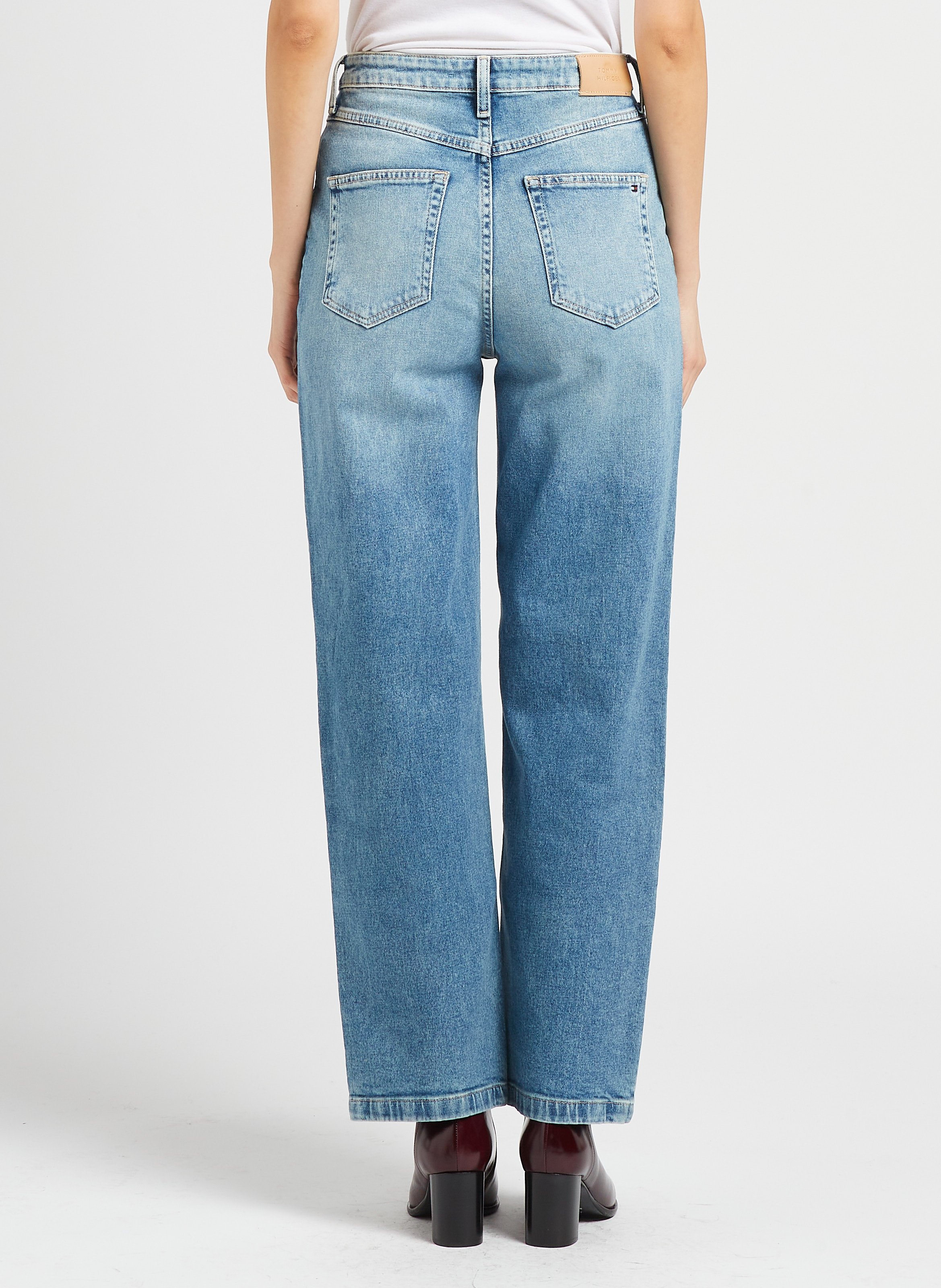 Straight Cut High Waist Jeans aus Baumwoll Mix in Blau