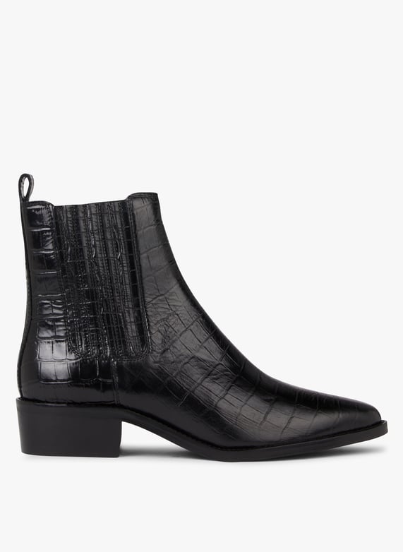 Bottines en cuir embosse croco Noir