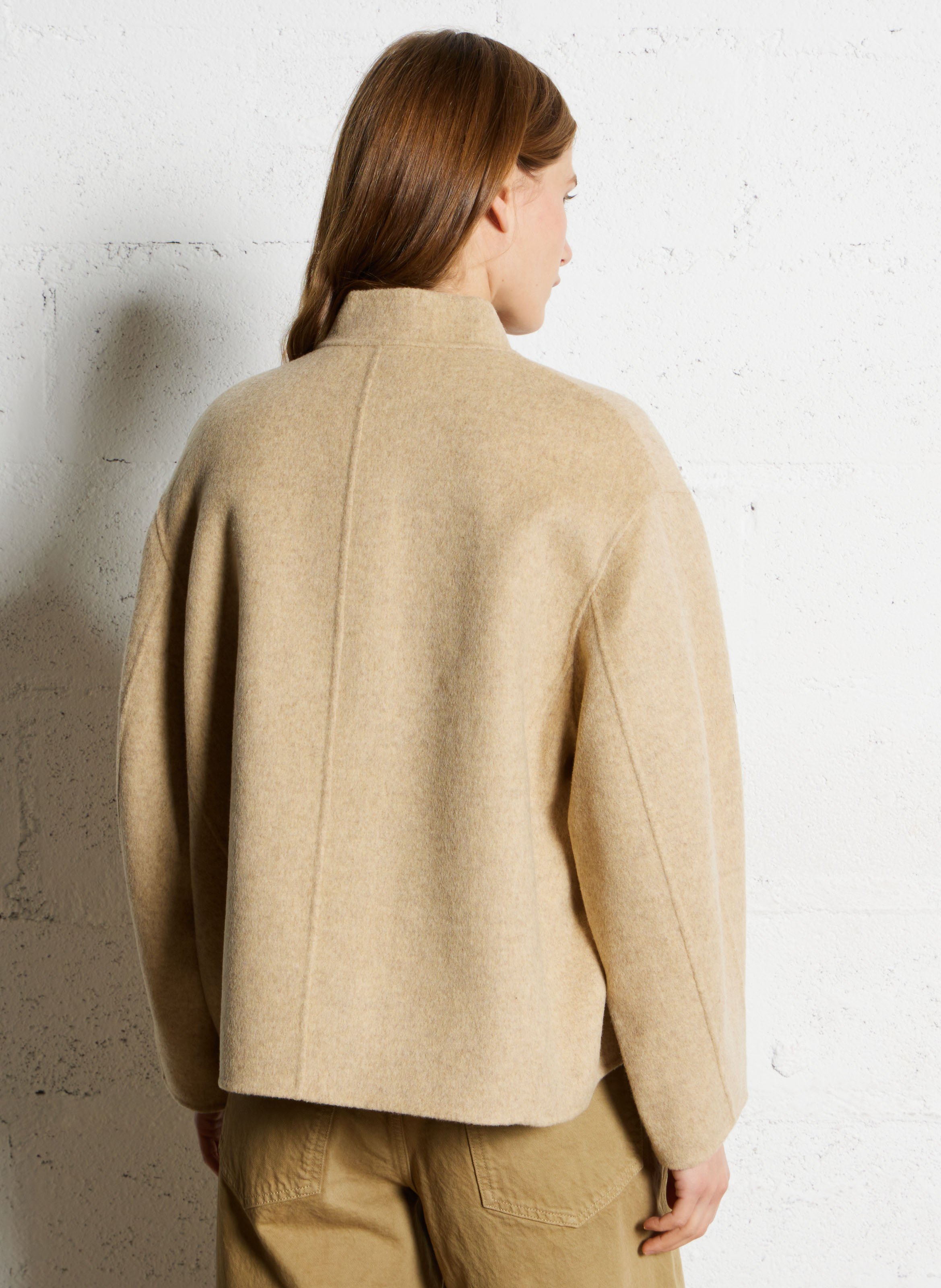 Manteau col rond en laine mélangée  SOEUR Beige