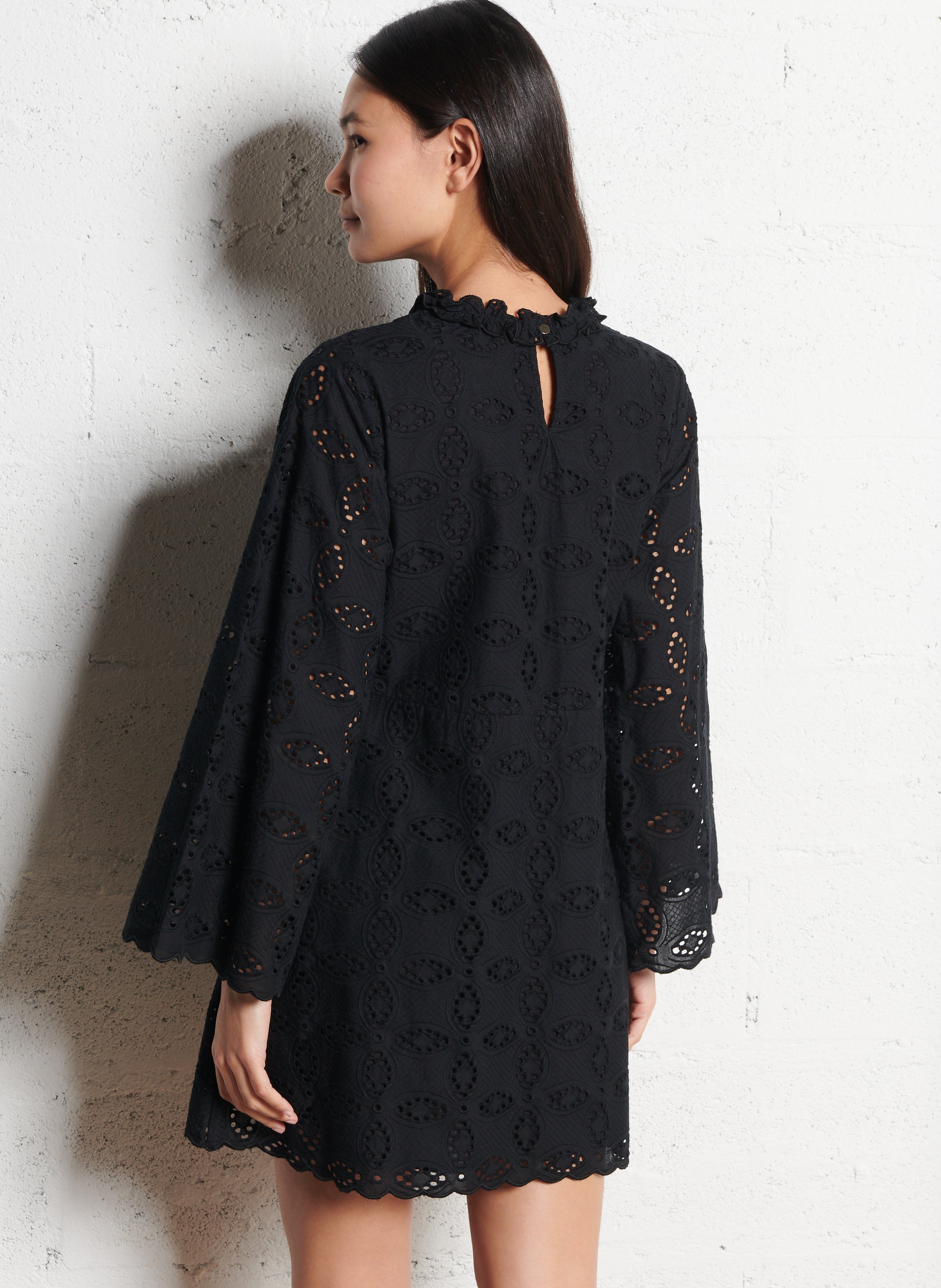 Korte jurk van katoen met ronde hals BELLEPIECE Zwart