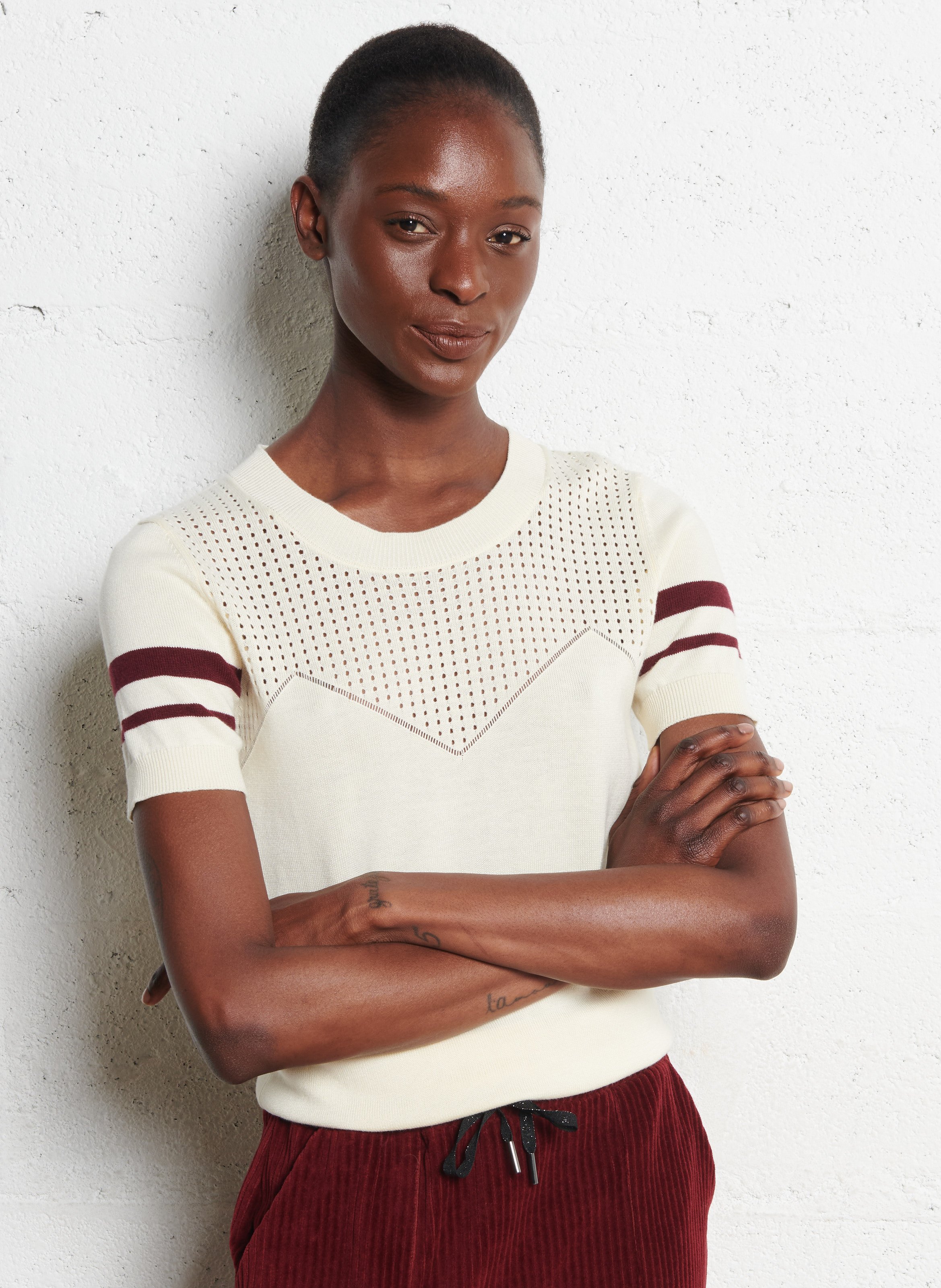 Pull ajusté en maille I CODE Blanc