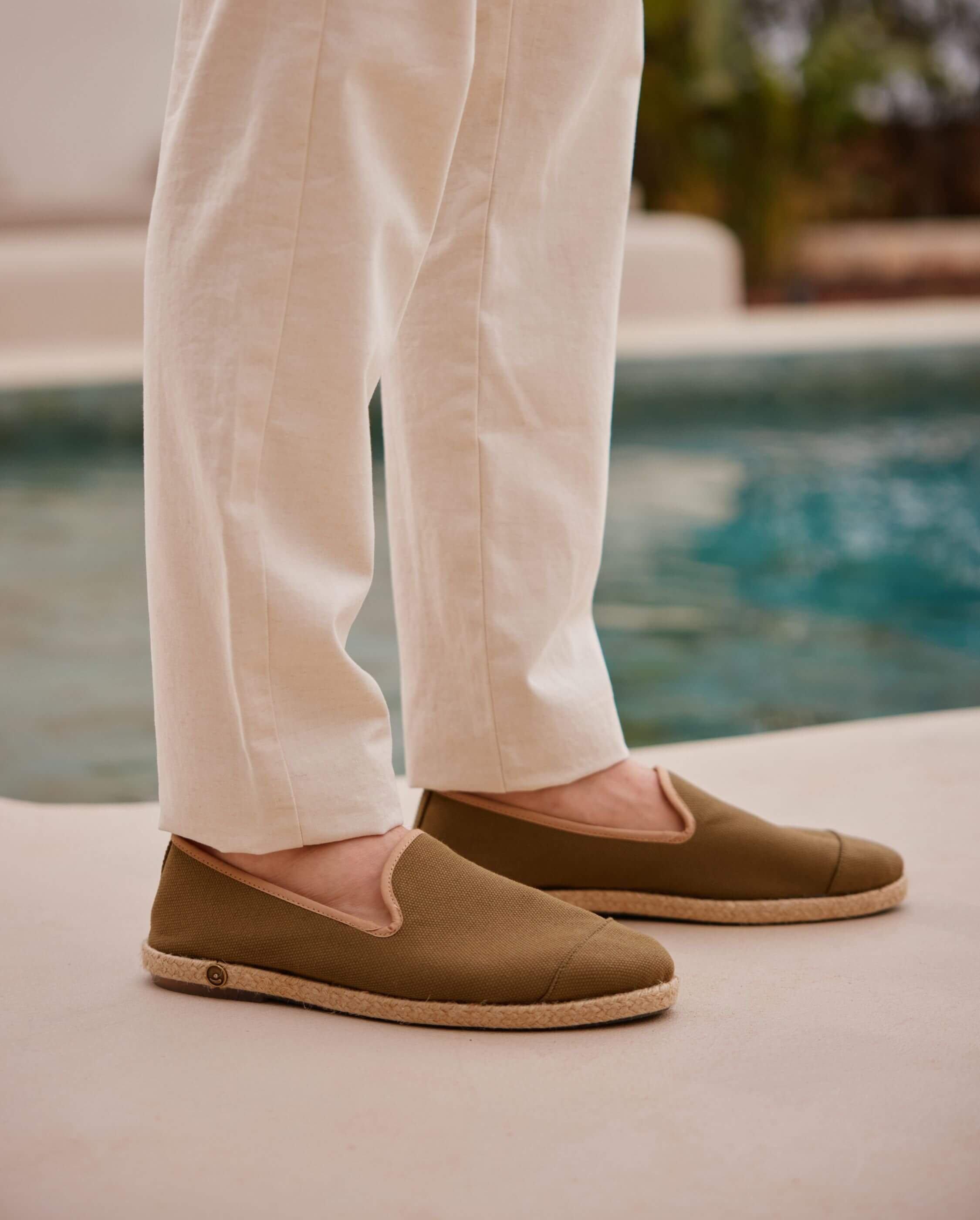 Men's cotton espadrilles, olive beige ANGARDE Green