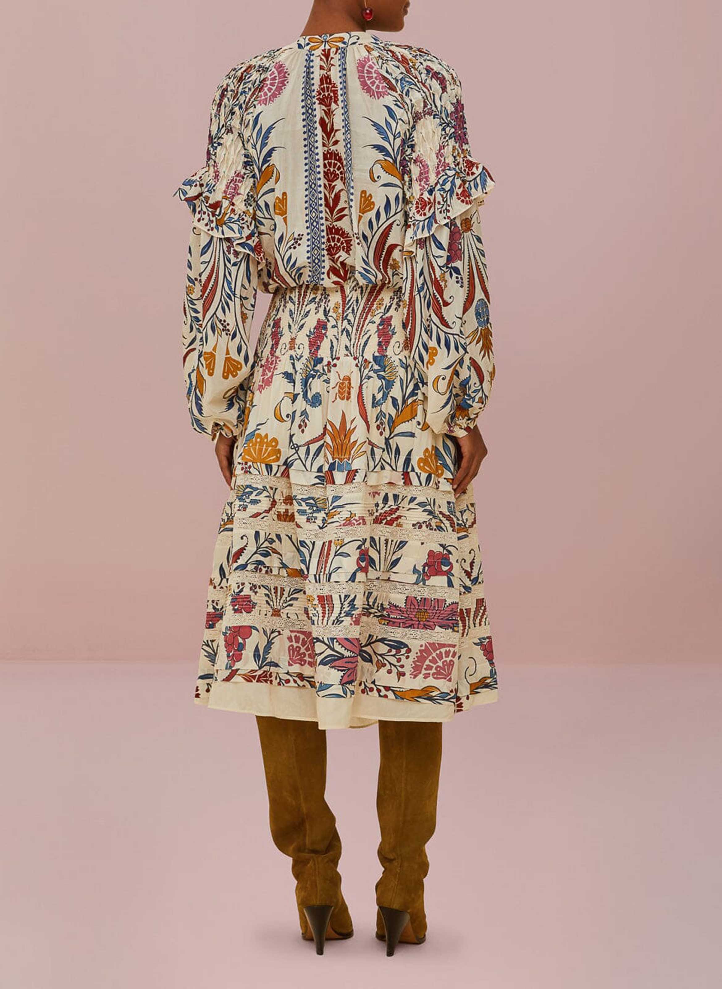 Printed cotton-blend midi skirt FARM RIO Beige