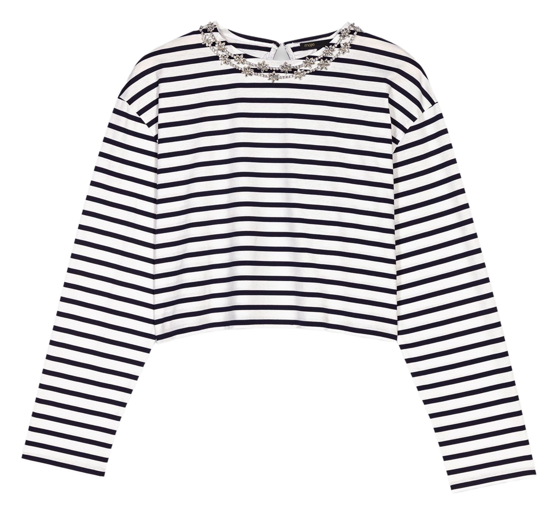 Oversized striped t-shirt with rhinestone collar MAJE White