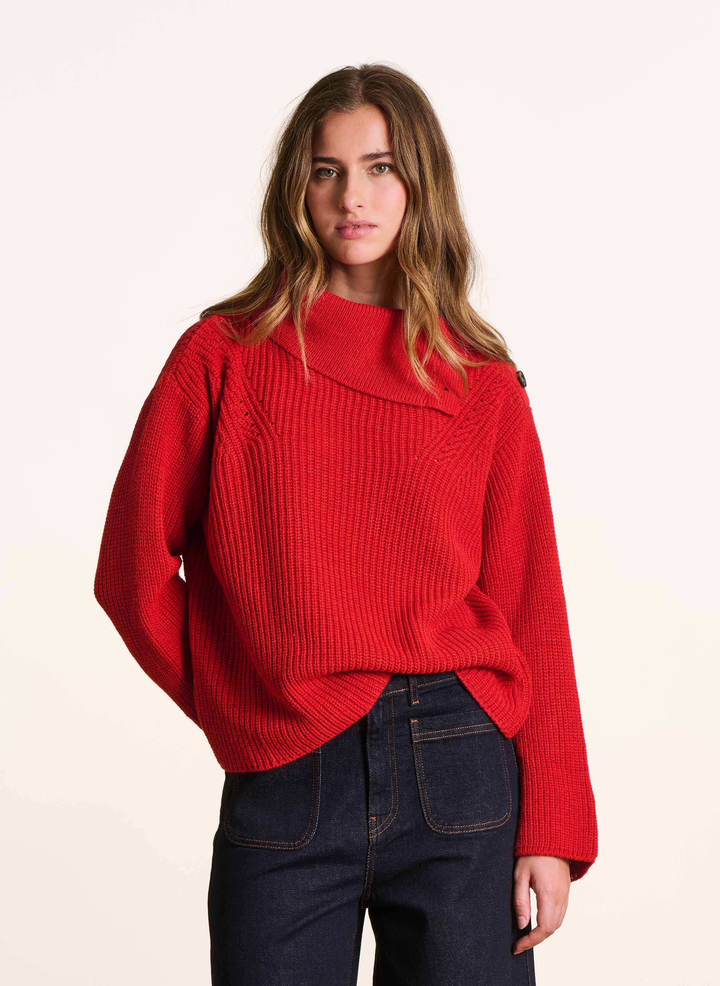 Asymmetrischer Oversized-Pullover mit Knopfleiste LA FEE MARABOUTEE Rot