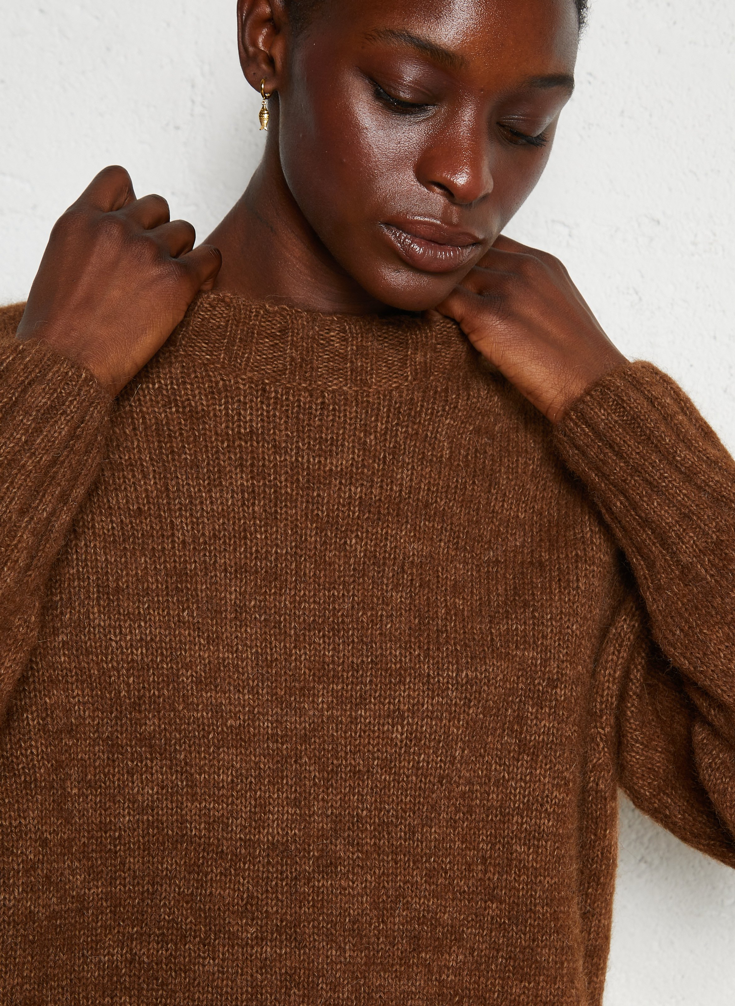 Pull oversize col montant en laine MASSCOB Marron