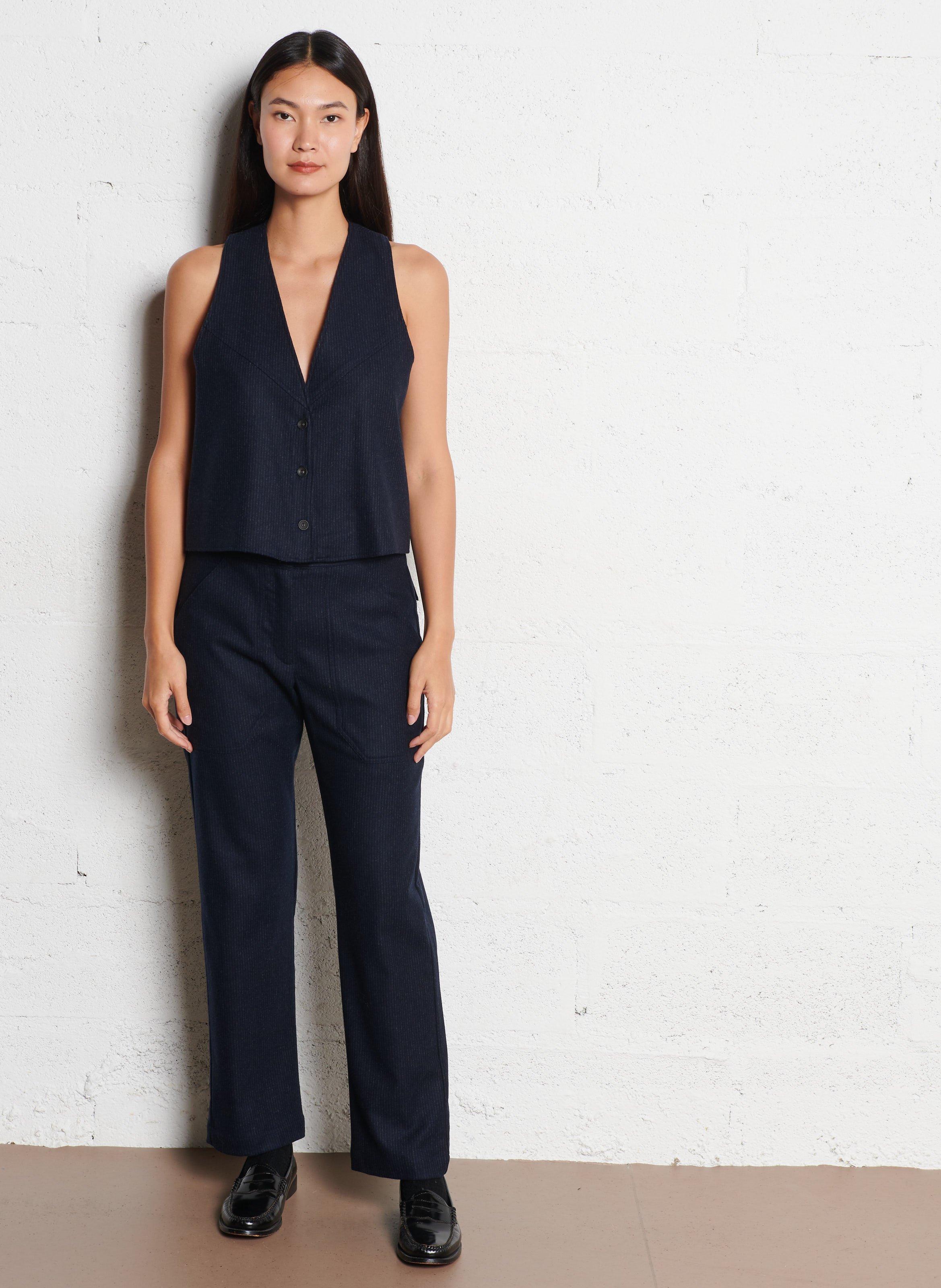 Gilet col V en laine mélangée DIEGA Bleu