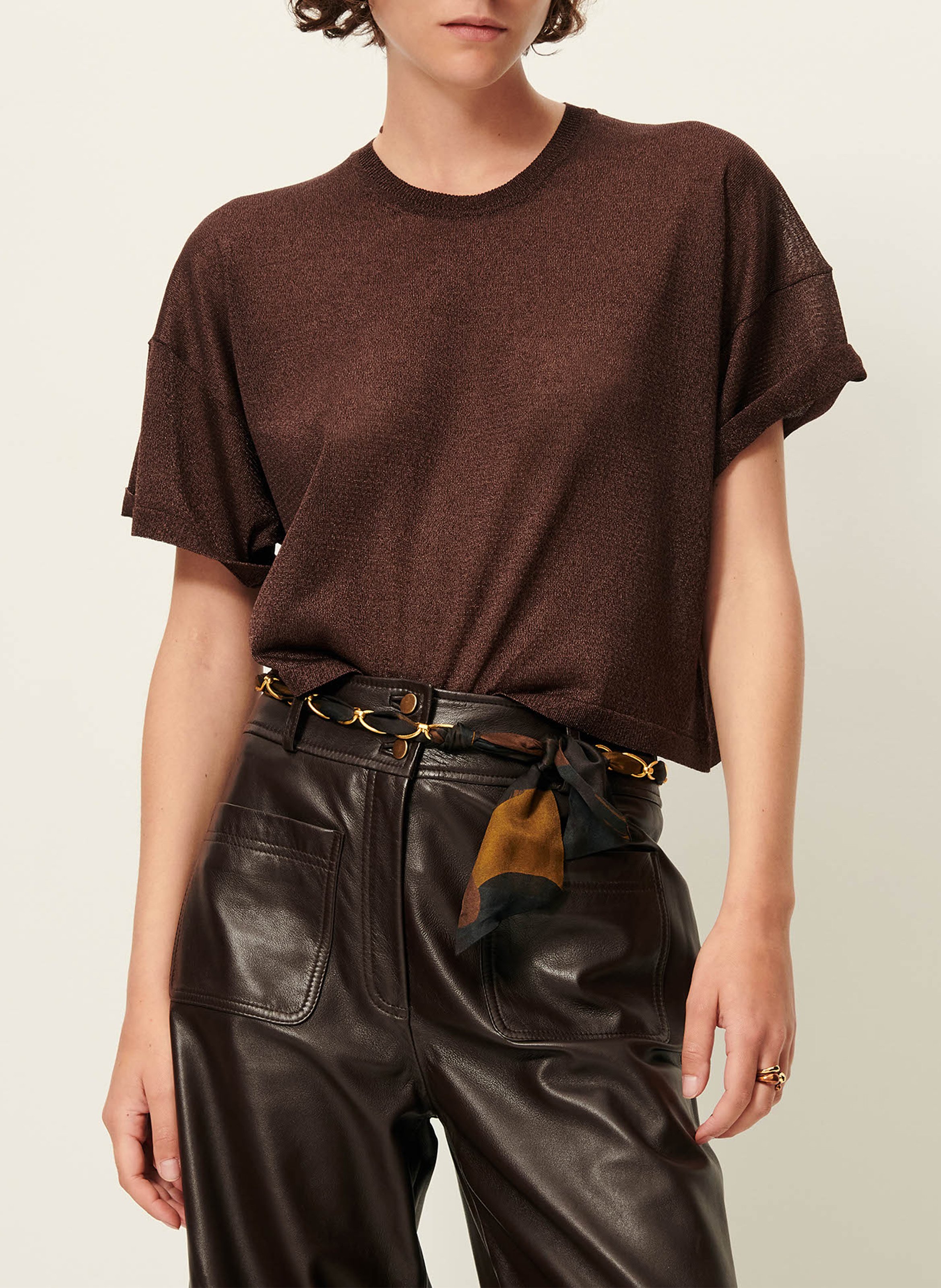 Pull court manches courtes uni SESSUN Marron