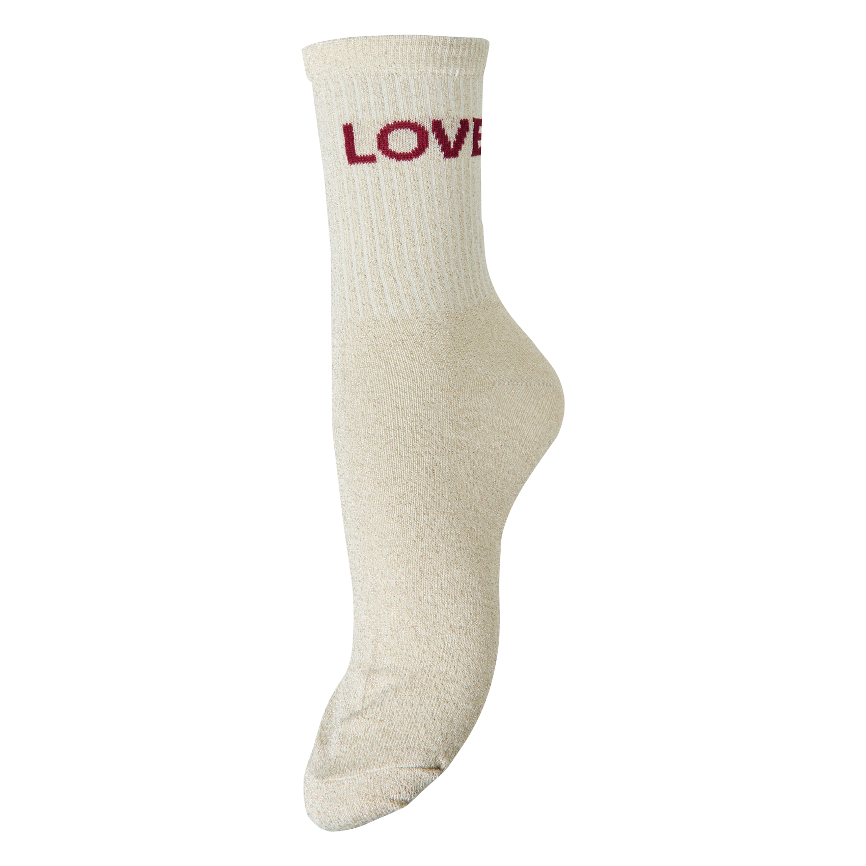 Hoge sokken met boodschap PIECES Beige