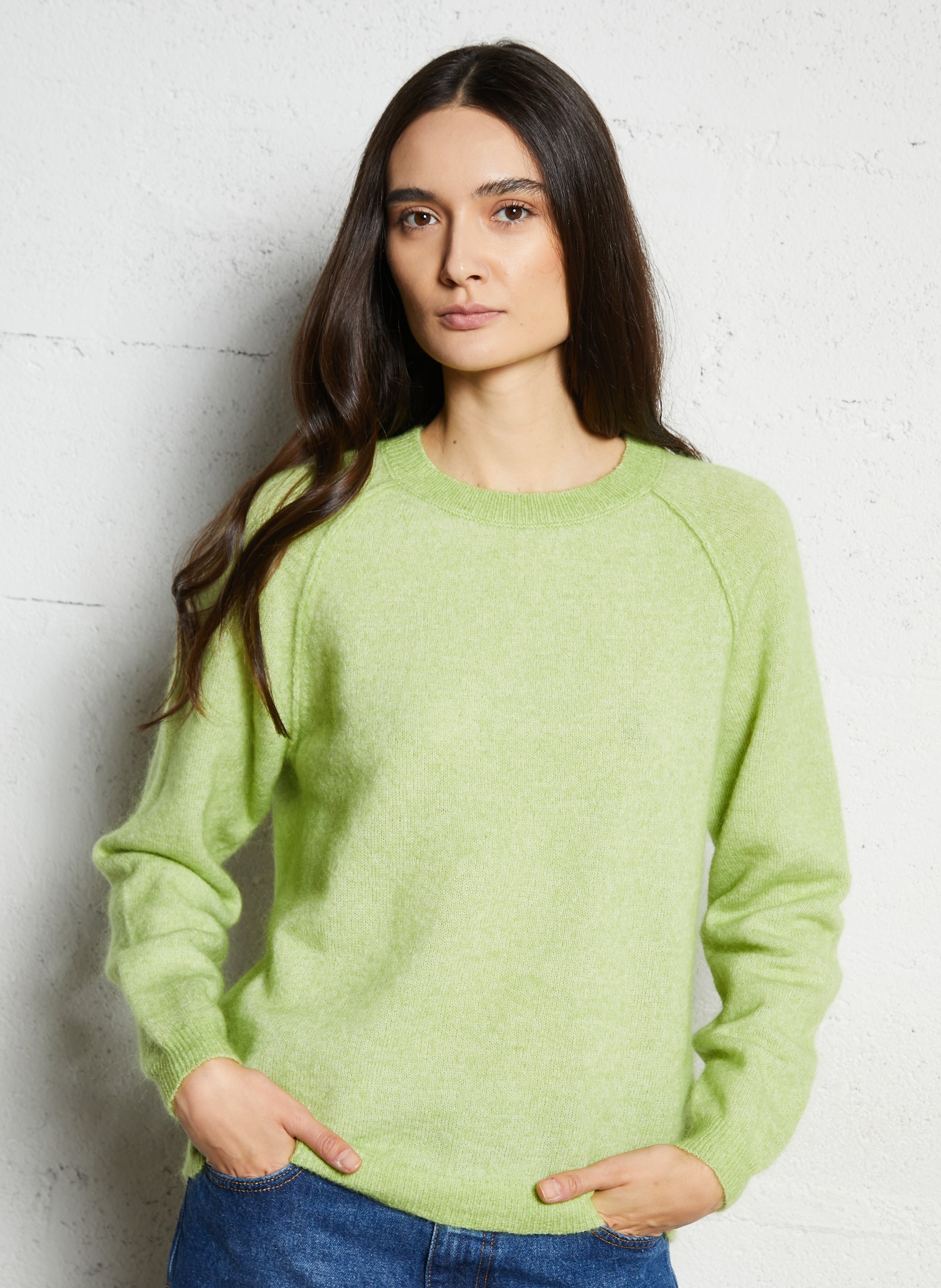 Pull droit col rond en laine mélangée SUD EXPRESS Vert