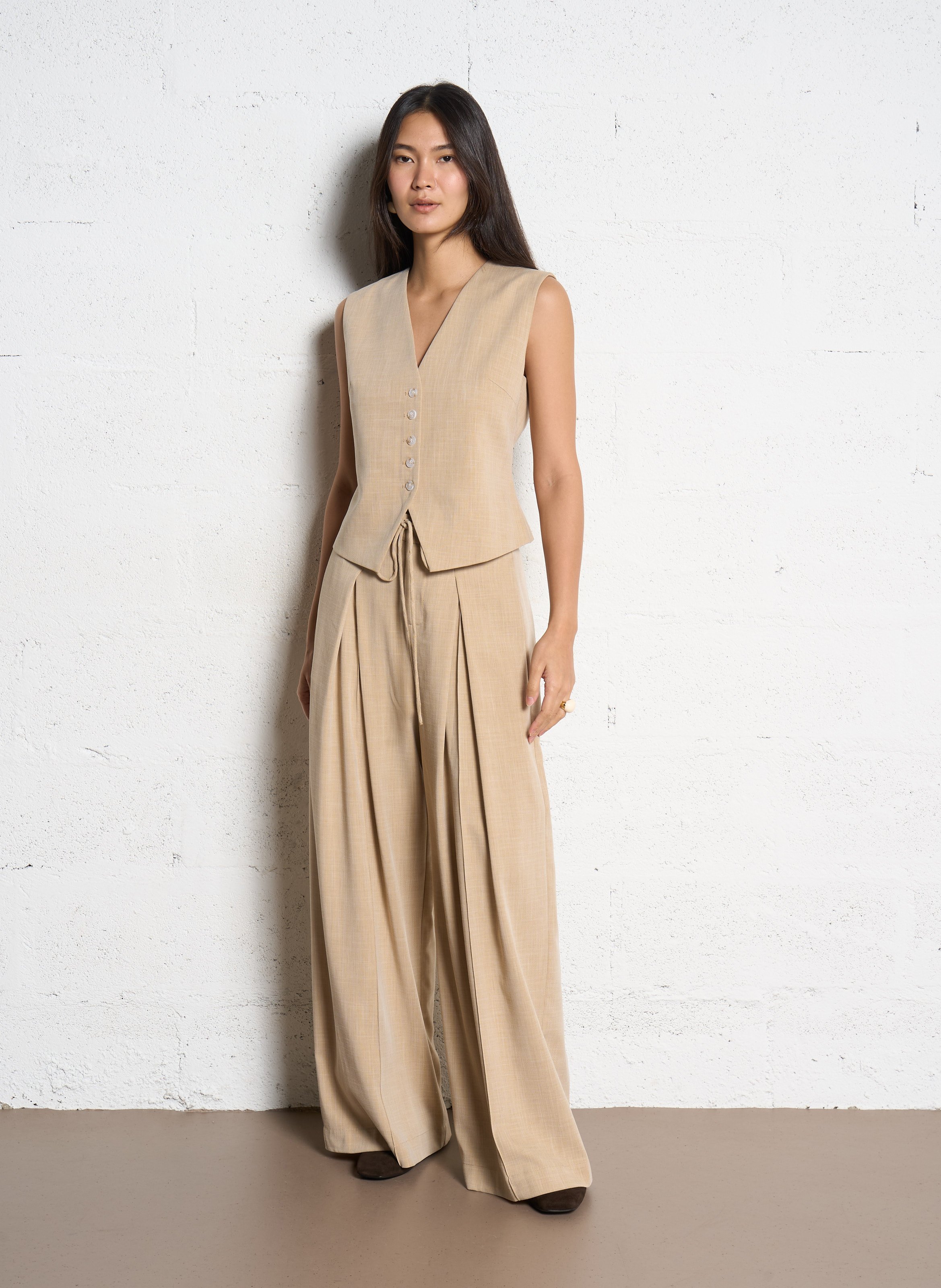 Veston tailleur uni à dos croisé SUNCOO Beige