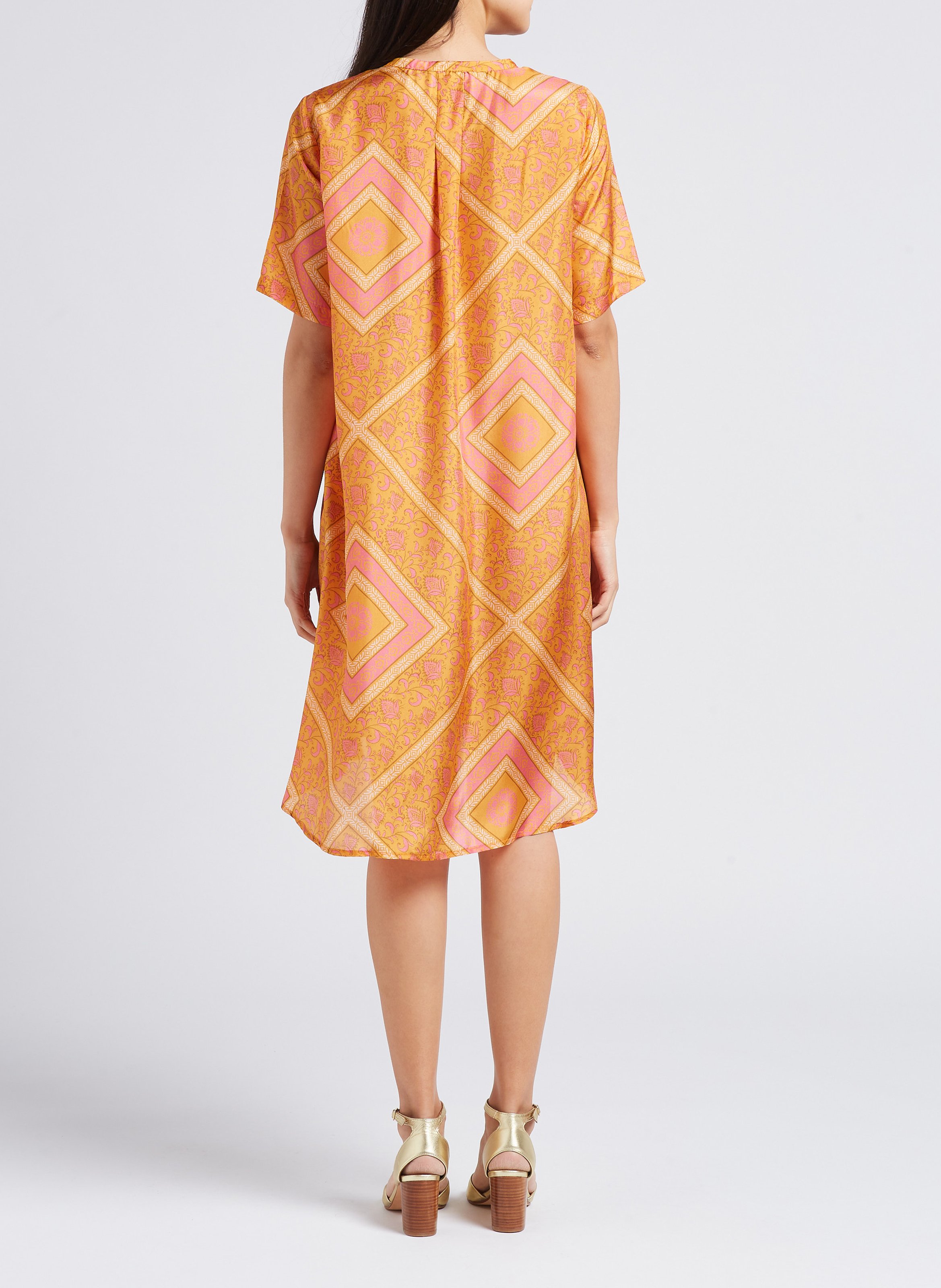 V-neck printed silk midi dress MOMONI Orange