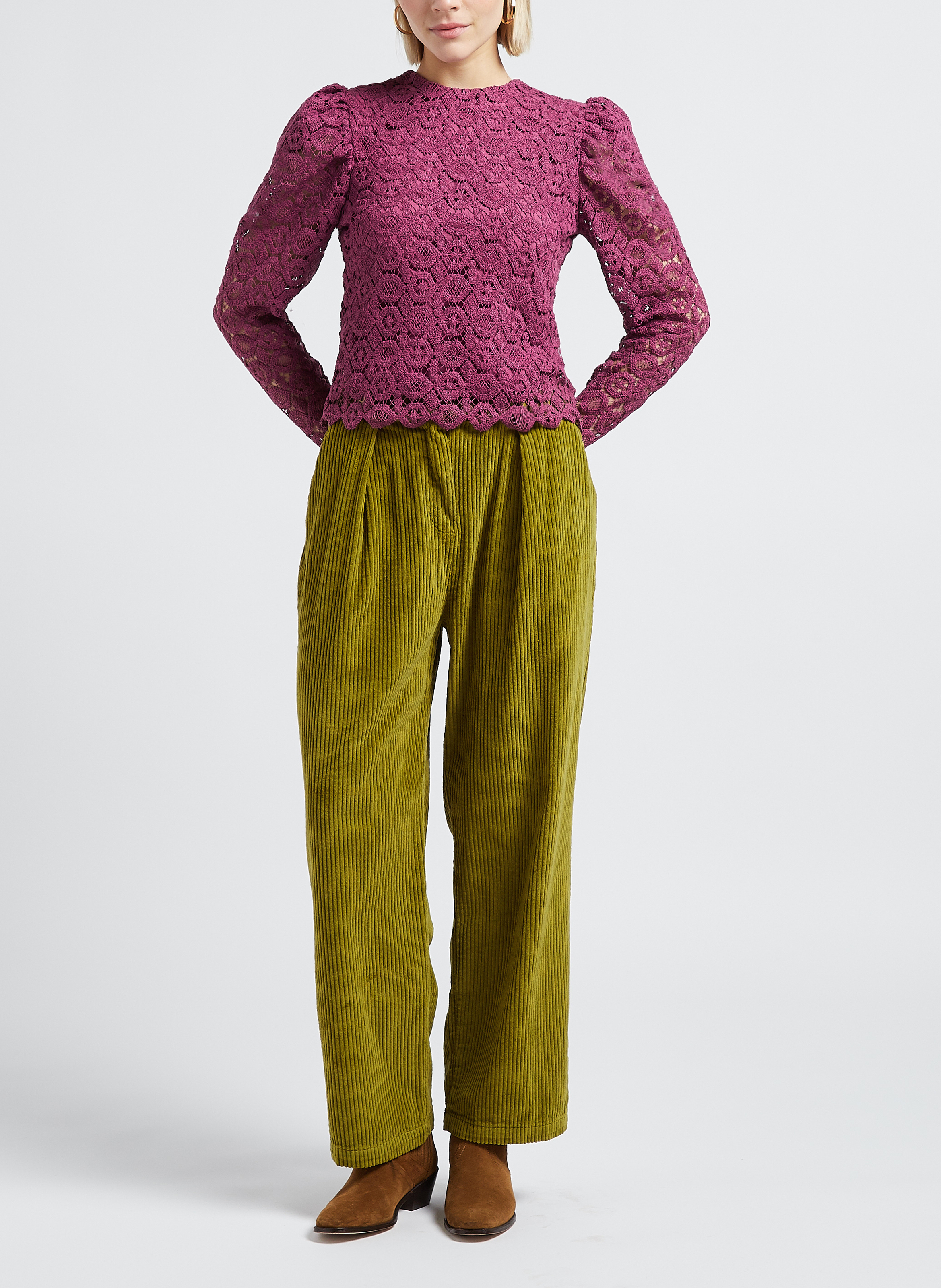 Gerade geschnittenes Rundhals-Bluse aus Spitze THE NEW SOCIETY Rosa